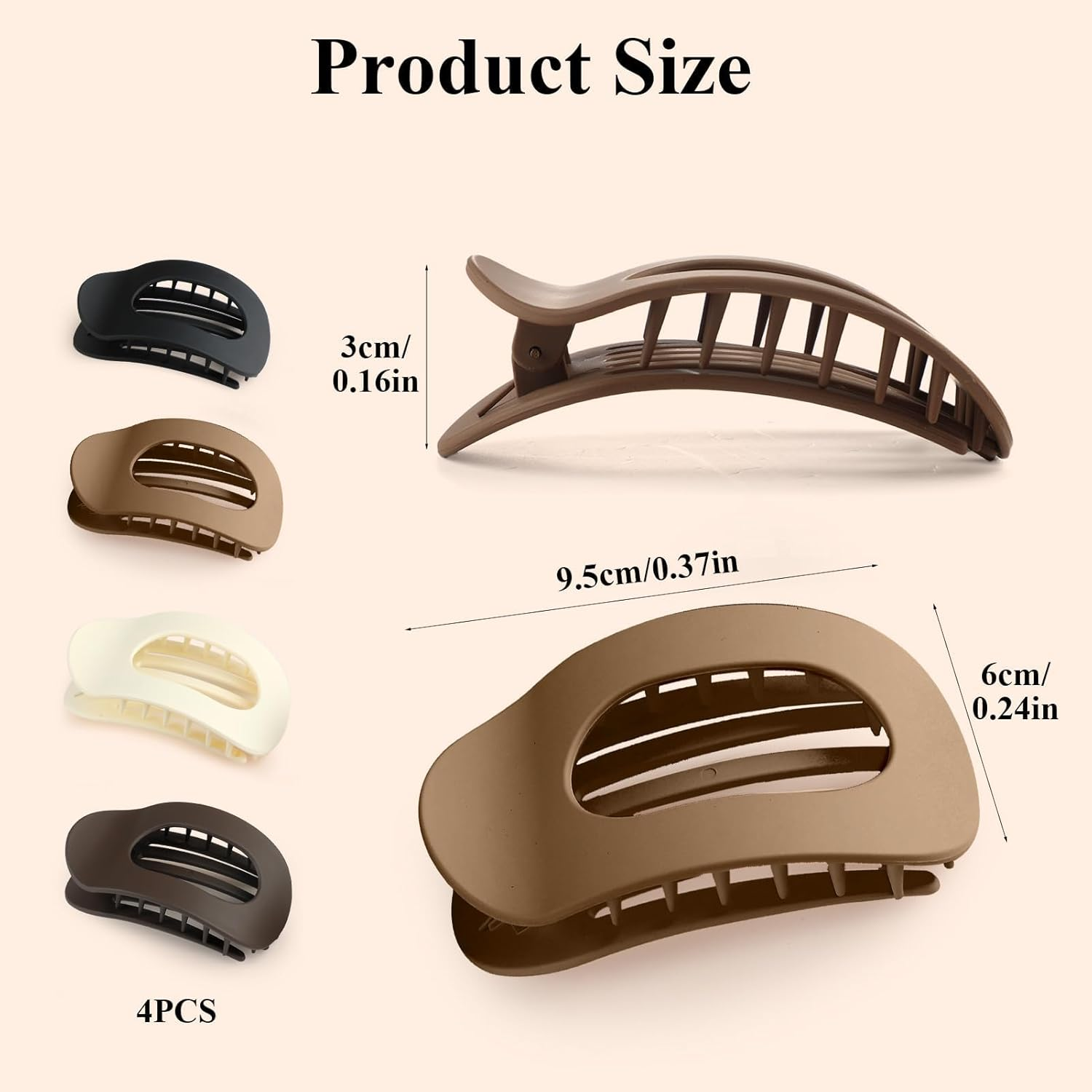 4 Pieces Flat Hair Claws for Women, Strong Hold Women Hair Clips Ladies, Matte Large Hair Clip for Thin and Thick Hair, Curved Design for Lying and Driving (Neutral) image number 4