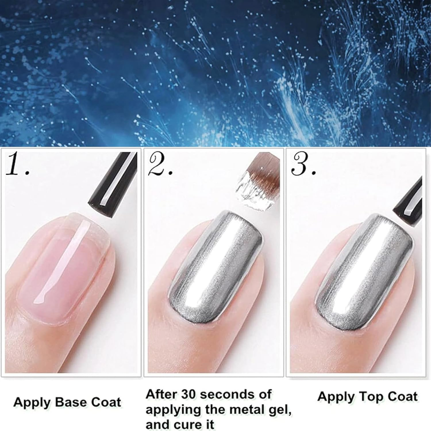 Blue Nail Polish Chrome Metal Nail Varnish, Mirror Quick Dry Metallic Effect No UV Needed Nail Art Polish Chrome Nail Polish