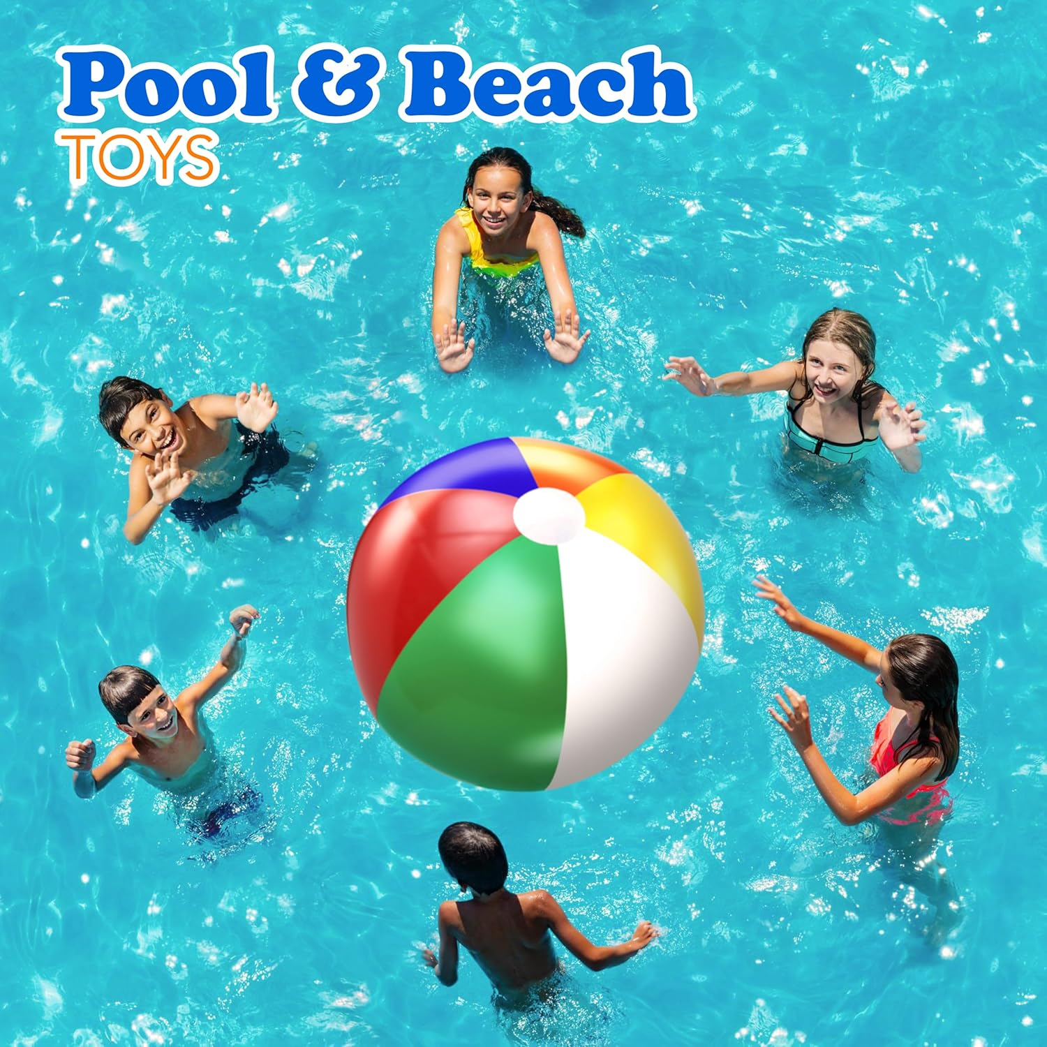 4E'S Novelty Beach Balls [3 Pack] 20" Inflatable Beach Balls for Kids - Pool Games Toys for Kids & Toddlers, Classic Rainbow Color image number 2