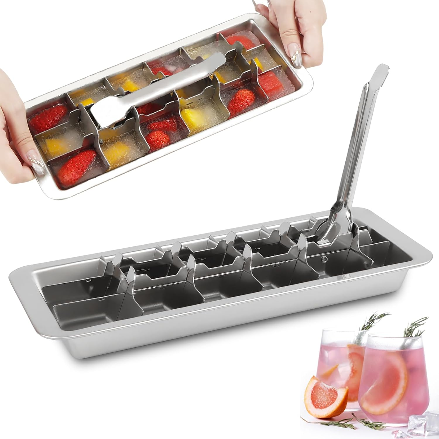 KAYCROWN 18/8 Stainless Steel Ice Cube Tray, 18 Slot Ice Tray with Easy Release Handle for Making Various Ice Cubes and Frozen Foods, Removable Slots for Easy Ice Cube Removal and Cleaning image number 6