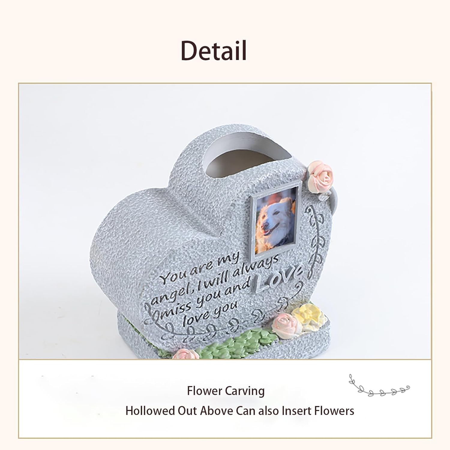 Pet Garden Gravestone Marker with Flower Holder, Memorial Stones with Photo Frame Weatherproof Remembrance Decorate for Dogs & Cats image number 1