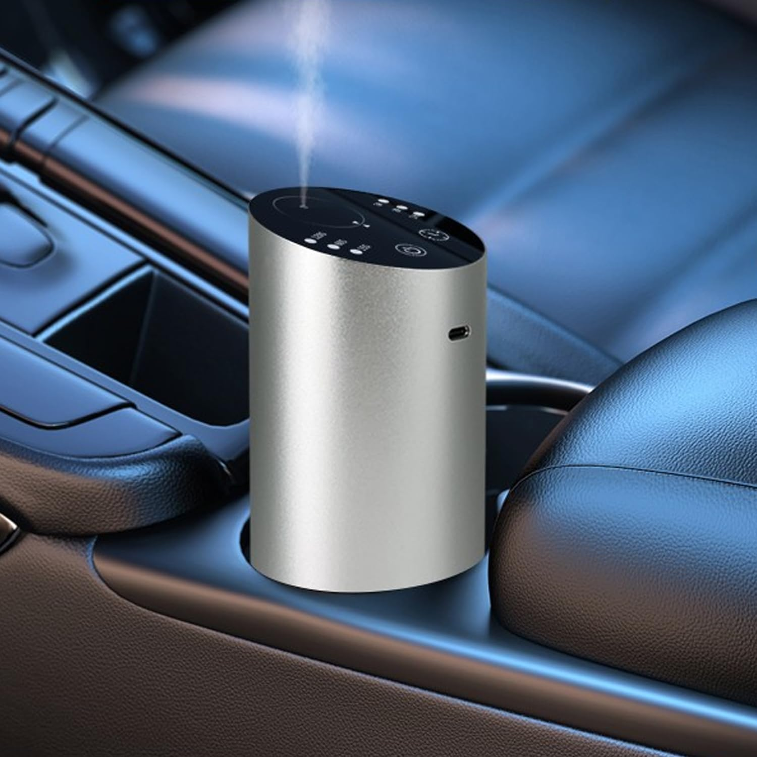 Pandakarias Waterless Car Diffuser, Scent Diffuser for Essential Oils, Smart Car Air Freshener, Wireless and Rechargeable with Large Battery Sentiment Diffuser for Car Home and Office (Silver)