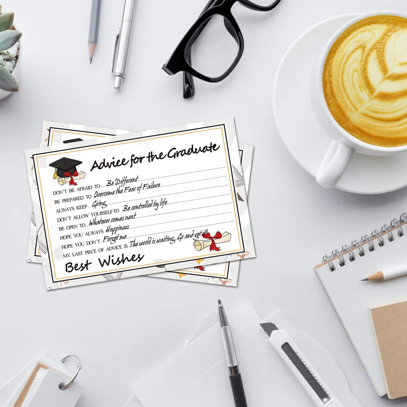 Graduation Party Wish Cards - High School or College Graduation Party Advice Advice Cards Supplies 2019 Decorations-36 Packs