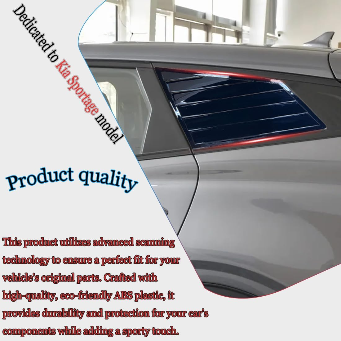 MUXEE Window Louver 2Pcs Side Vent Window Louvers for Kia Sportage 2023 2024 2025, ABS Print Sport Window Decorative Covers, Exterior Trim Accessories - Bright Black image number 7