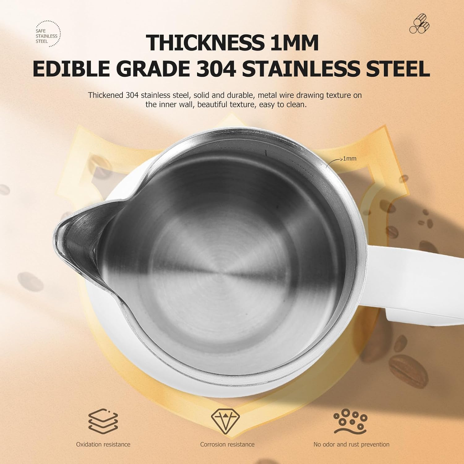 CHICAMPERA Milk Frother Pitcher 350Ml Stainless Steel with Ergonomic Handle Suitable for Home, Coffee Shops and Milk Tea Stores Espresso Steaming Cup image number 3