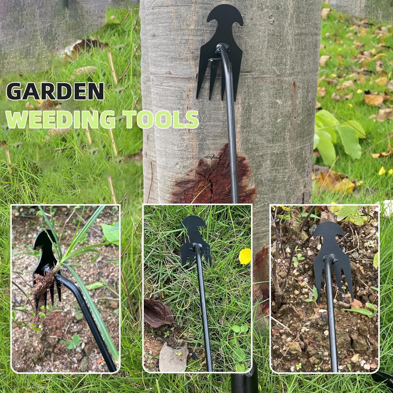 Weed Puller Tool, 2 Pcs 4 Teeth Durable Garden Weed Pulling Tool, Portable Garden Weeder Tool with Gloves for Vegetable Gardening, Backyard Farm Weeding Tool (15.74 Inch / 40 Cm) image number 2