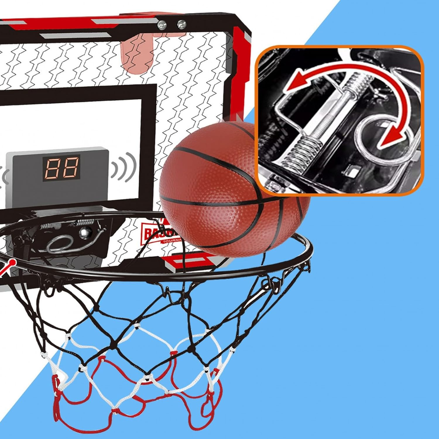 Portable Basketball Hoop for Teen, over the Door Basketball Hoop with Scoreboard and Sounds and 4Pcs Basketballs, Kids Indoor Sport Game image number 1