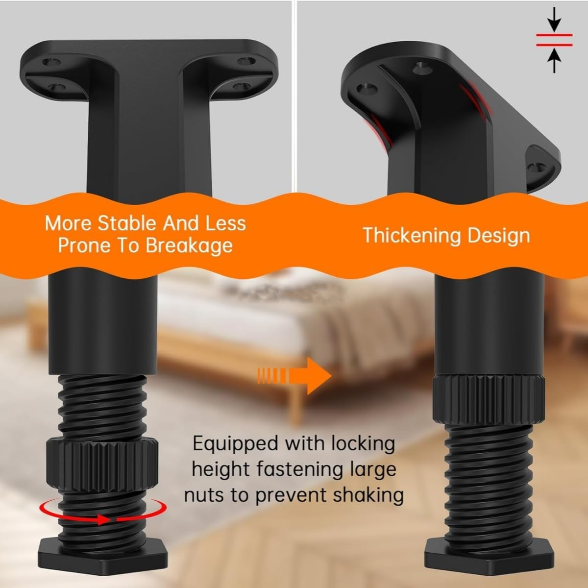 Adjustable Height Bed Legs Heavy Duty - 13.5-22 CM Frame Support Legs & Center Support for Mattress Foundation, Platform Base, Queen/King Size - Furniture Legs (4Pcs) image number 4