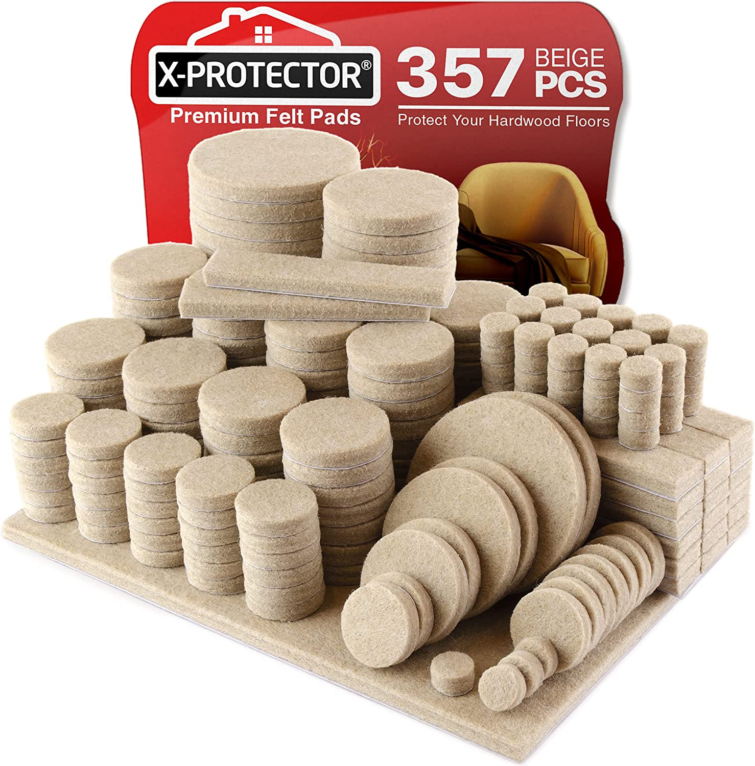 357 Pcs Beige Felt Furniture Pads X-Protector! Huge Quantity of Furniture Pads for Hardwood Floors with Many Big Sizes &ndash; Your Ideal Wood Floor Protectors for Furniture. Protect Any Type of Hard Floor! image number 2