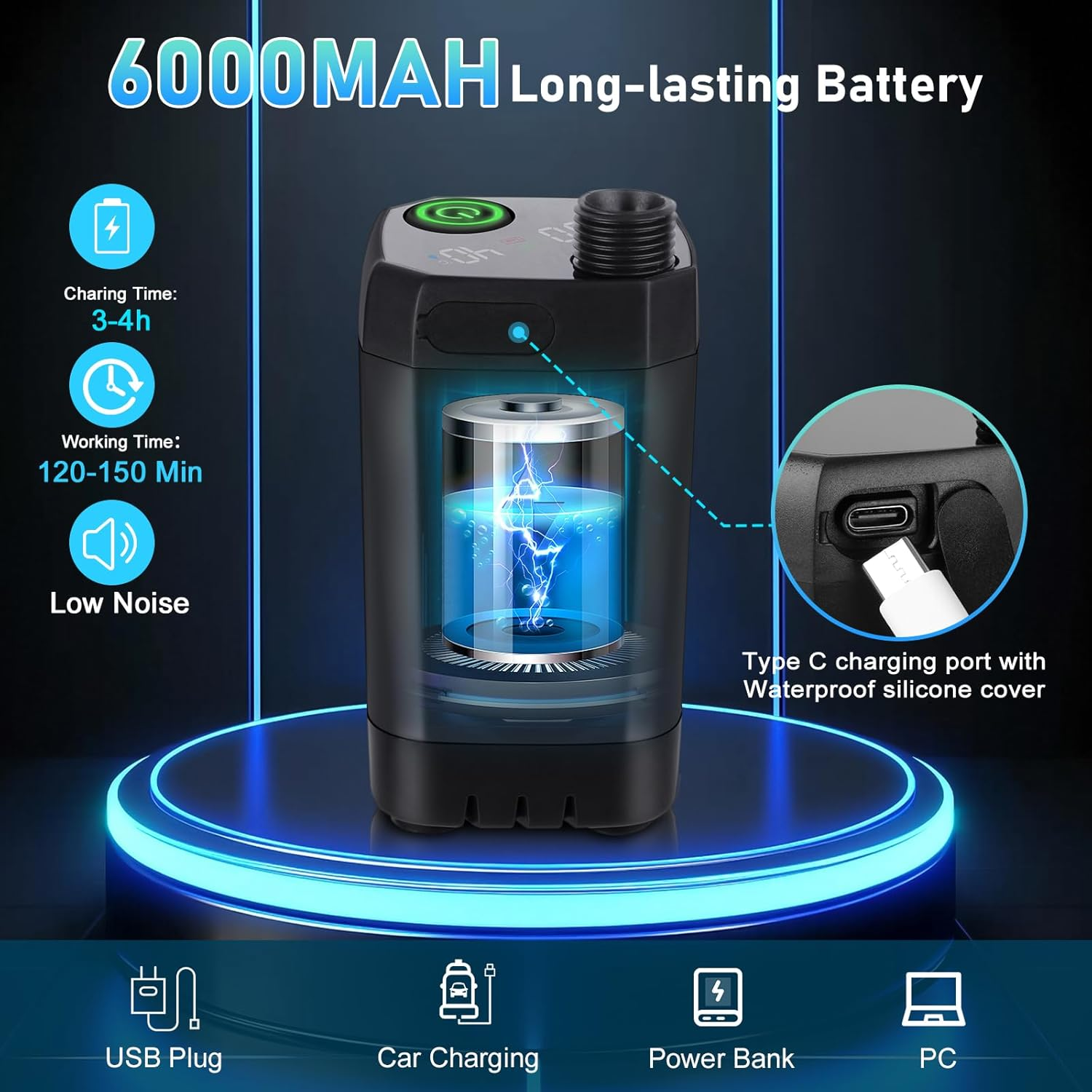 Spopal Portable Shower for Camping, [Long-Lasting] 6000Mah Rechargeable Camping Shower with Intelligent LED Display