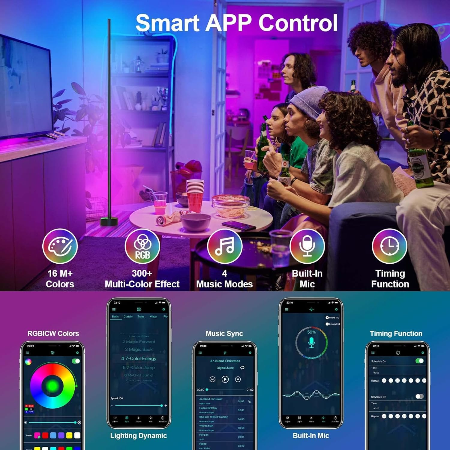 Corner Floor Lamp, 2 Pack LED Corner Lamp, Smart RGB Floor Lamp with 16 Million DIY Colors & 68+ Scene, Music Sync for Living Room, Bedroom, Gaming Room image number 4