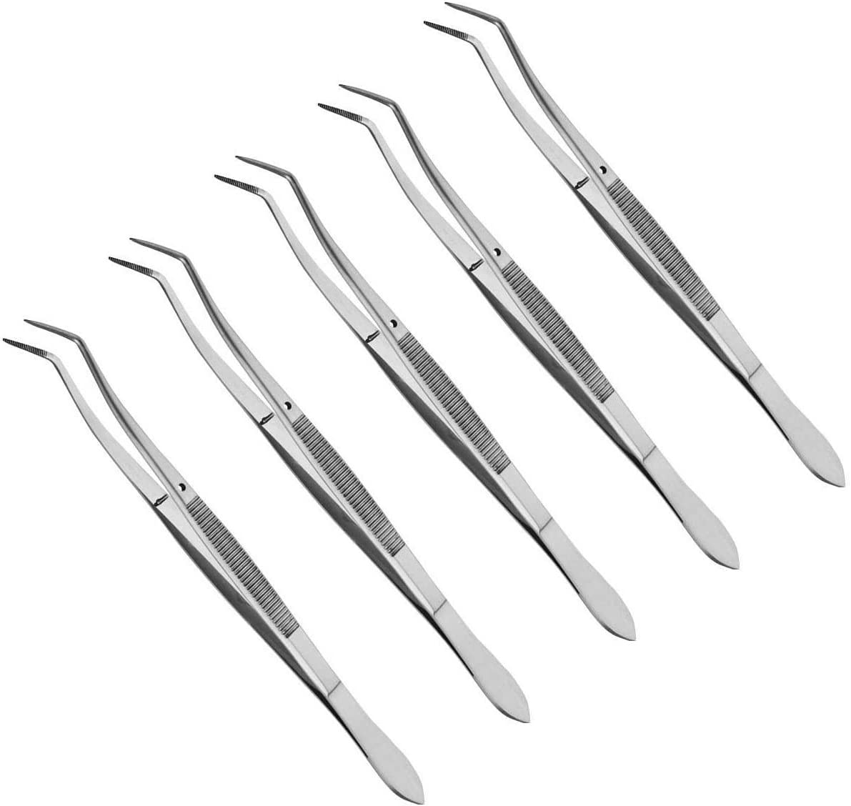 Dental Instruments Mariam College Tweezers &ndash; Stainless Steel Tweezer with Curved Tip (16 Cm) &ndash; by DMX INTL (Pack of 5)