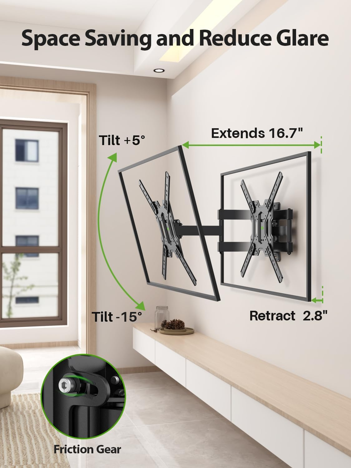 USX MOUNT Full Motion TV Wall Mount for 26-60 Inch Tvs up to 77 Lbs, Articulating TV Mount with Perfect Center Design, Single Stud TV Wall Bracket, Max VESA 400X400Mm, XMM006 image number 2
