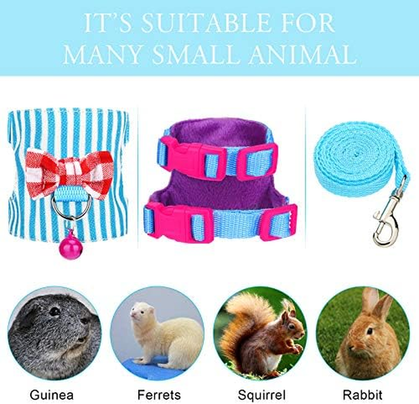 4 Pieces Ferret Harness and Leash Set Ferret Leash Small Pet with Cute Bowknot and Safe Bell Decor Chest Strap Harness for Outdoor Walking Rabbit Guinea Pig Bunny Hamster Puppy Kitten(Small) image number 1