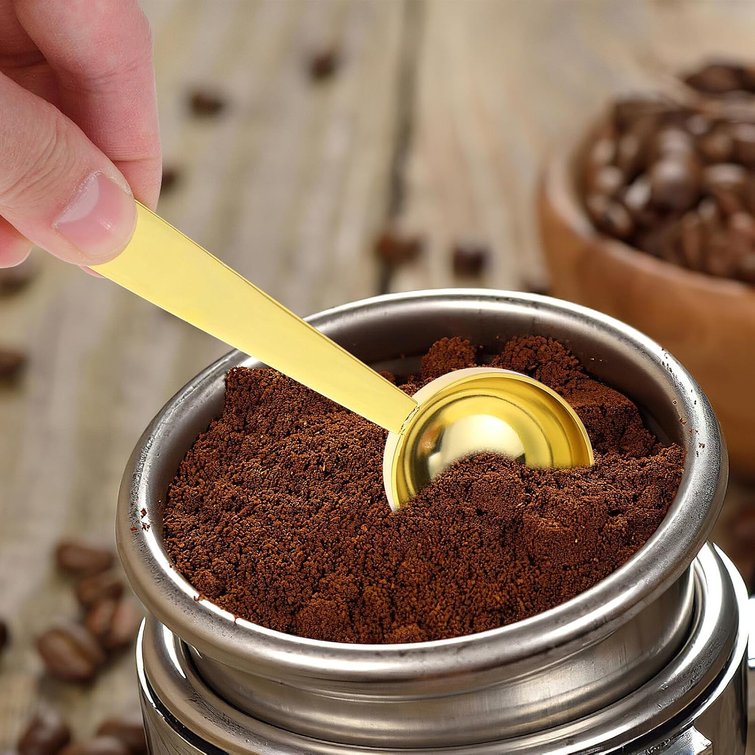 DECORNIJIA One Stainless Steel Coffee Measuring Spoon with Pressed Base for Espresso Sugar Milk Powder Home Kitchen Scoop for Beans Powder Tea Salt and Seasonings