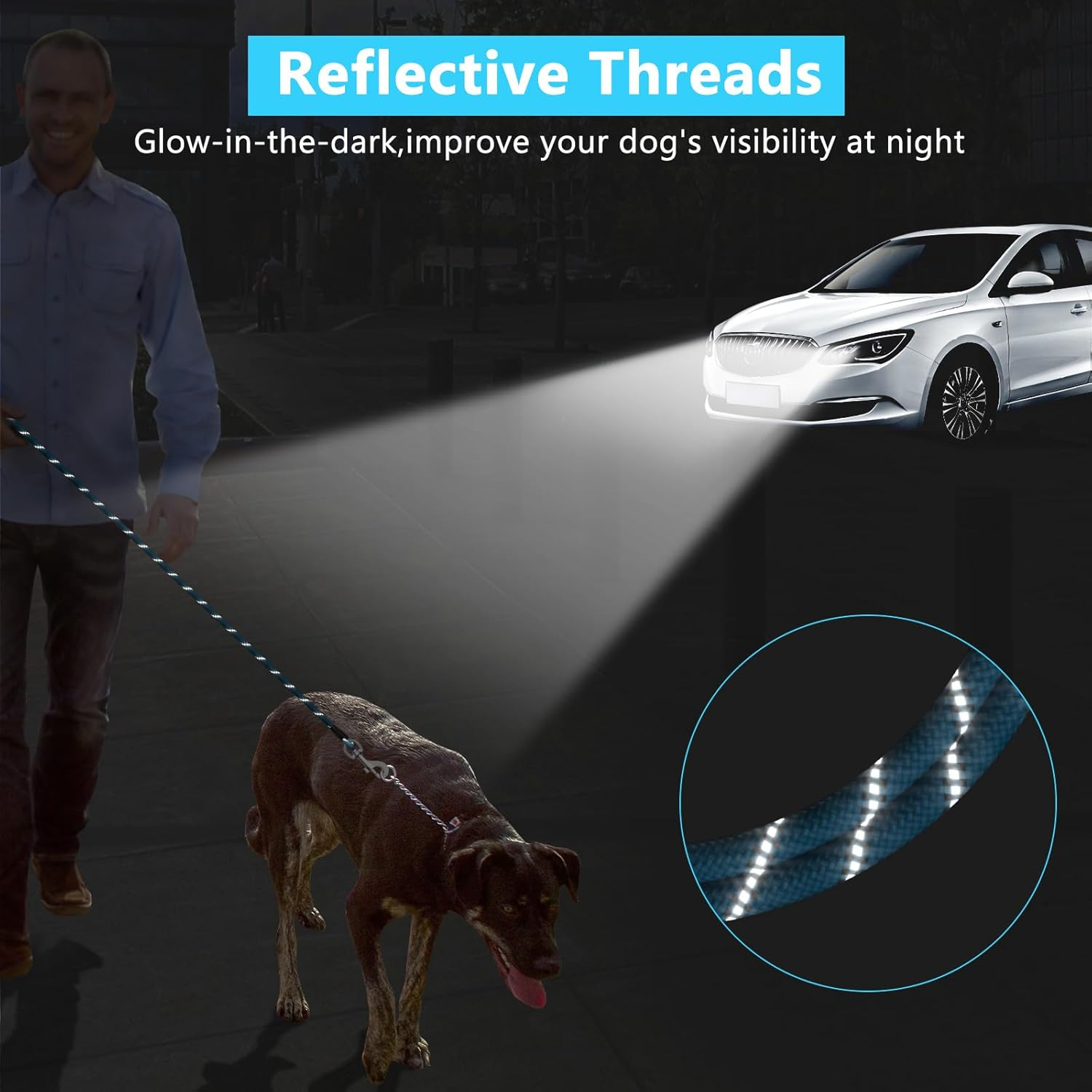 6FT Dog Leash, 1.8M Strong Rope Line Dog Lead Leash with Soft Padded Handle and Heavy Duty Hook, Reflective Recall Training Leads for Large Medium Small Dog,10Mm, Blue image number 6