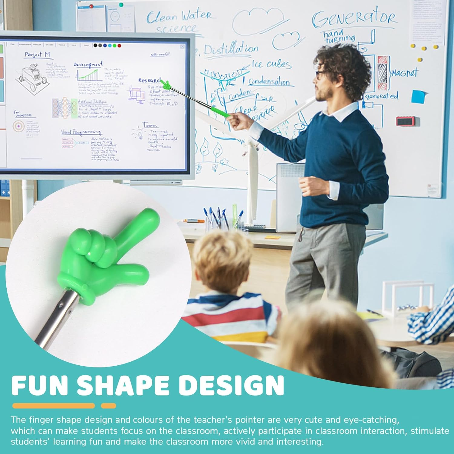 Bagentry 8 Pcs Teacher Pointer Stick for Classroom, Extendable Pointer Finger, Telescoping Hand Pointer, Retractable Pointing Stick Reading Aid for Presentation Whiteboard School Supplies - Red, Yellow, Blue, Green image number 3