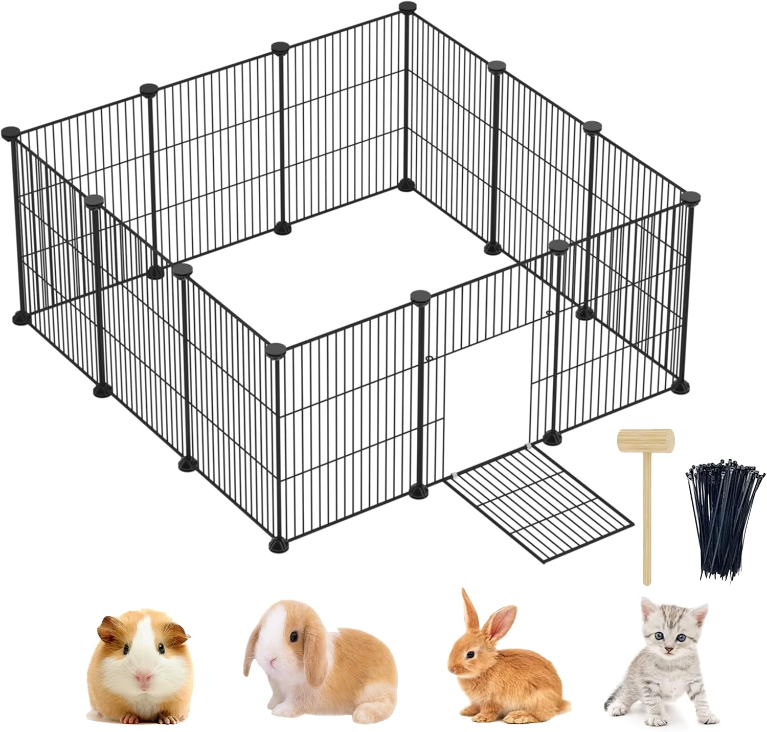 Lxvckly Pet Playpen, Small Animals Playpen with Door, DIY Encrypted Metal Wire Rabbit Fence, Guinea Pigs Cages, Kitten Playpen, Indoor & Outdoor Yard Fence for Small Animals 12 Pcs Panels Black image number 1