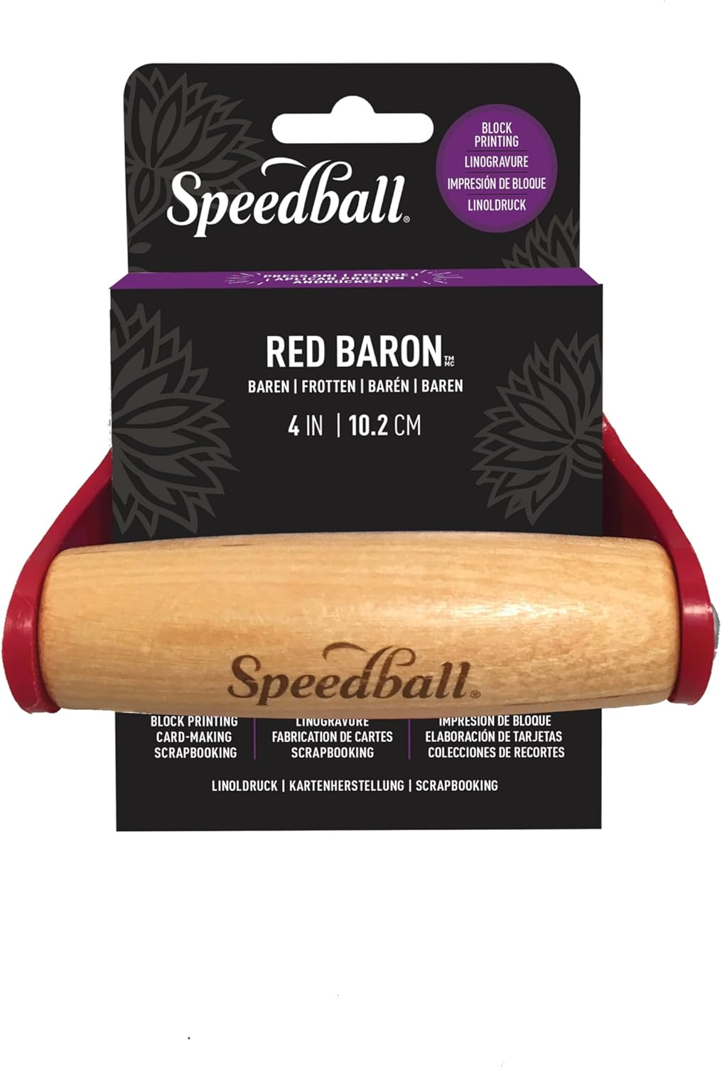 Speedball Roller 4", Red Baren, Hardwood Handle - Durable ABS Plastic Construction, Ideal for Block Printing, Scrapbooking and Card Crafting image number 1