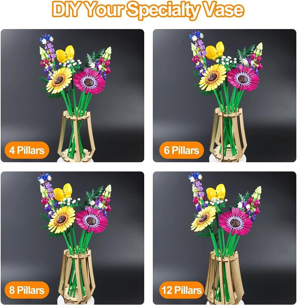 Wooden Puzzle Flower Vase, Wooden Vase for  Flowers, 3D Assembly Model Kit, 2 Pcs Wood Display Stand Vase, Display Stand for Flowers, Perfect for Dried Flower, Artificial Blooms Ornament image number 6