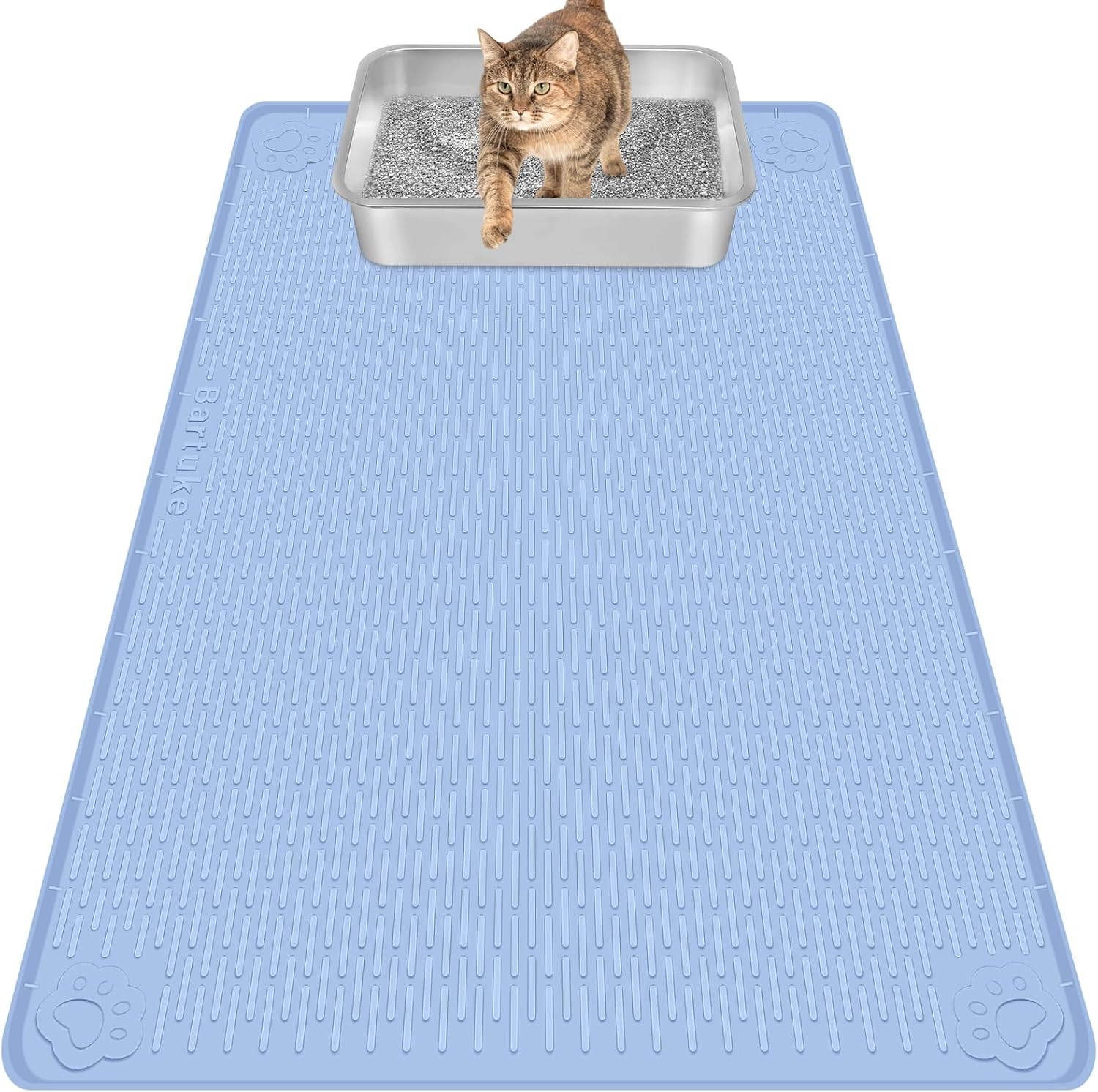 Bartuke Cat Litter Mat, Extra Large 40" X 28" Silicone Mat Litter Trapping Mat for Scatter Control, Soft on Kitty Paws, Easy to Clean (Khaki