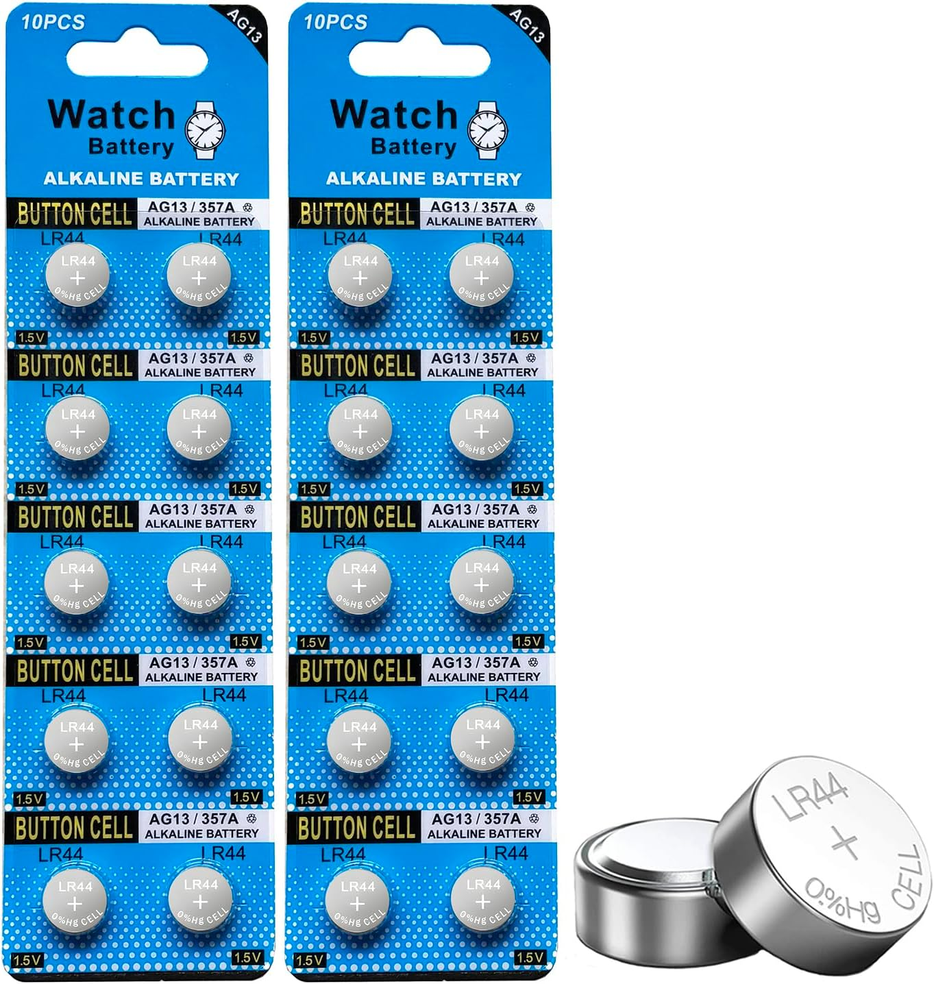 Lomon 20 Pack LR44 AG13 1.5V Button Cell Batteries (Equivalent to 357, 303, SR44, A76, L1154) - Long Lasting Alkaline Coin Batteries for Watches, Calculators, Toys & More