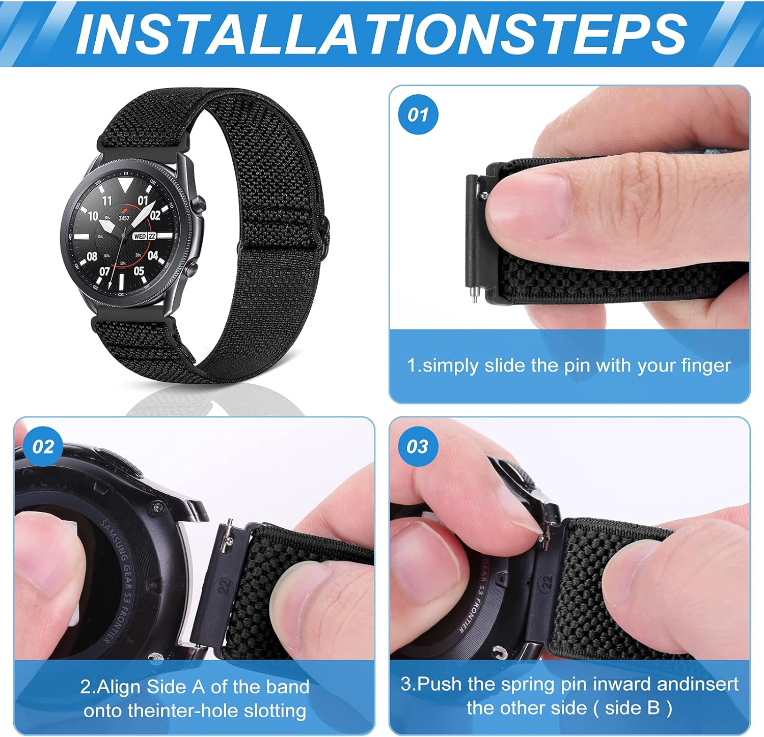 Puhuite Stretchy Nylon Band for Samsung Galaxy Watch 3 Band 45Mm/Gear S3,Garmin Venu 2/Venu 3/Vivoactive 4/Instinct,Fossil Gen 4/5/6 Elastic Band image number 1