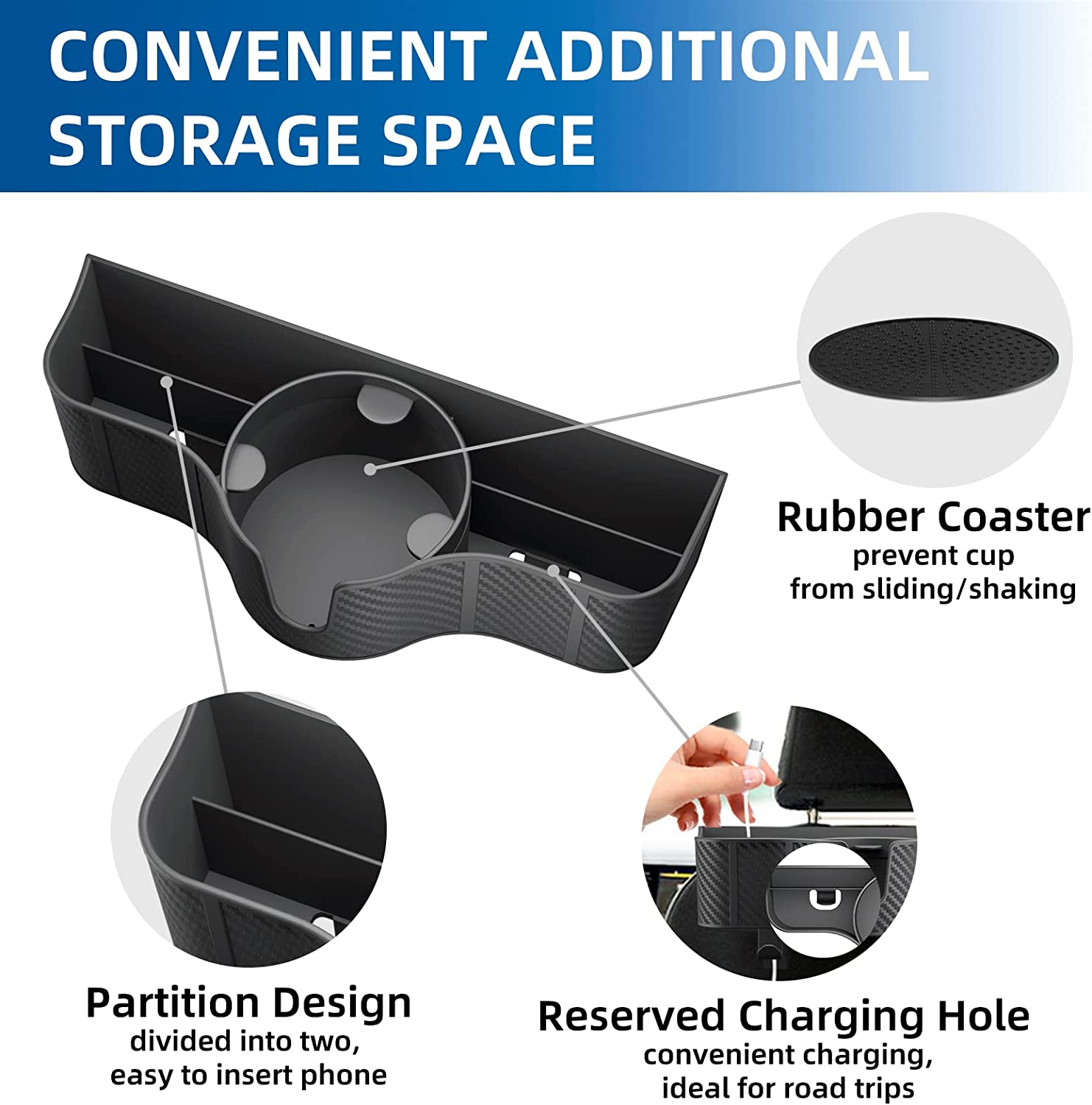 Car Headrest Backseat Organizer with 3.7" Cup Holder, 3 in 1 Seat Back Organizer with Headrest Hooks for Kids and Adults, Multifunctional Storage for Car Travel Accessories（2Pcs） image number 6