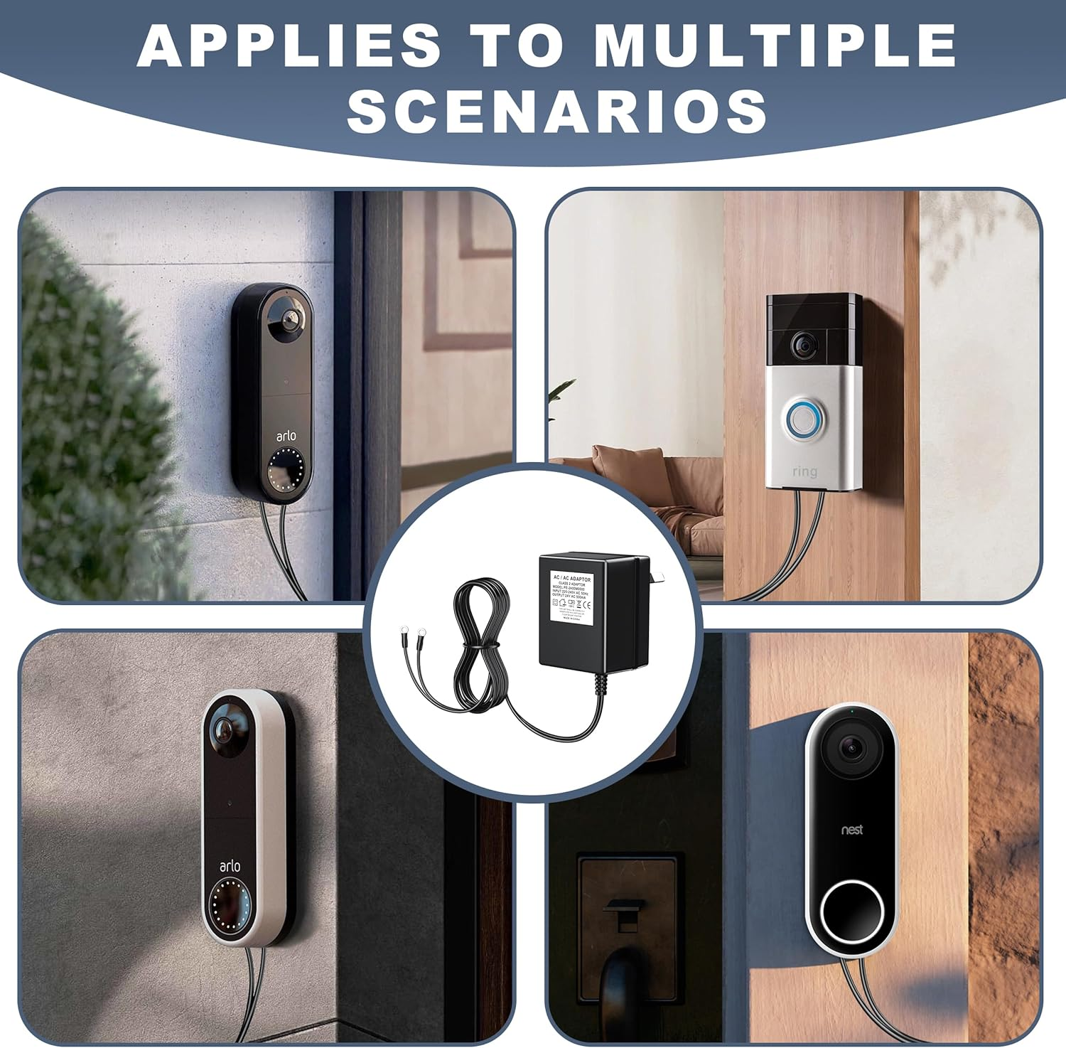 24V 500Ma Power Adapter,Extra Long 8M Extension Cabel Doorbell Transformer for Nest Ecobee Sensi, Honeywell,Ring Video Doorbell, Wyze Doorbell,Eufy Pro Cam,Zmodo Wifi Smart Doorbell Power Supply