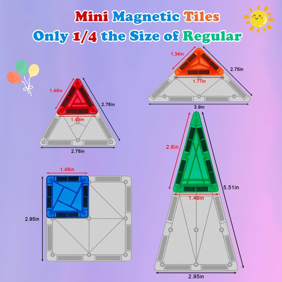 Piraar,26Pcs Mini Magnetic Tiles,Travel Friendly Portable Magnetic Building Tiles, Metal Storage Case, STEM Toys for Ages 3+,Travel Magnetic Tiles for Kids, Educational&Safe image number 2