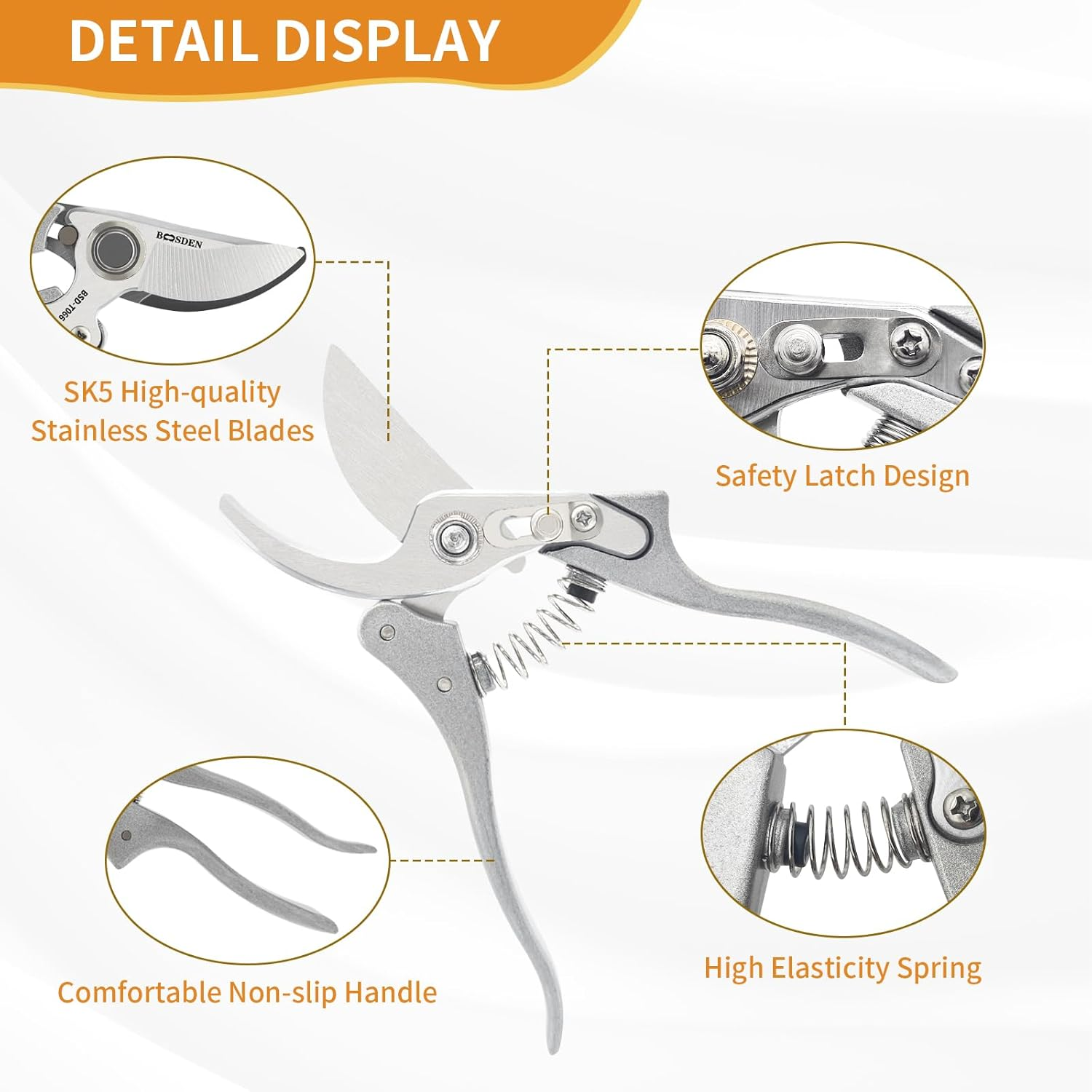 Made in Japan Pruning Shears 8" Professional Bypass Garden Scissors Secateurs, Premium Quality Japanese Gardening Tools Plant Hand Pruner Garden Clippers with Ergonomic Handle, Safety Lock for Farms image number 6