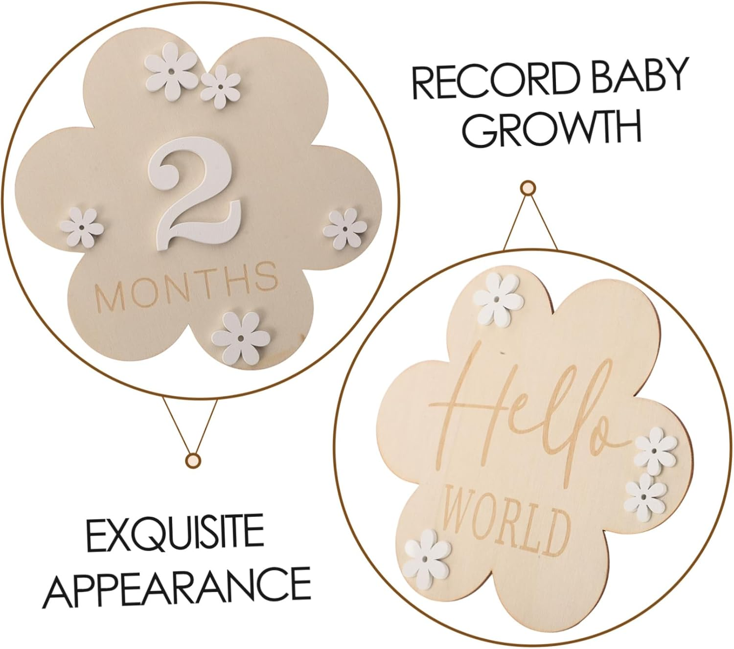 Wood Baby Milestone Flowers Baby Announcement Sign Newborn Monthly Photo Prop Growth Record Board Nursery Decoration 2Pcs Set image number 1