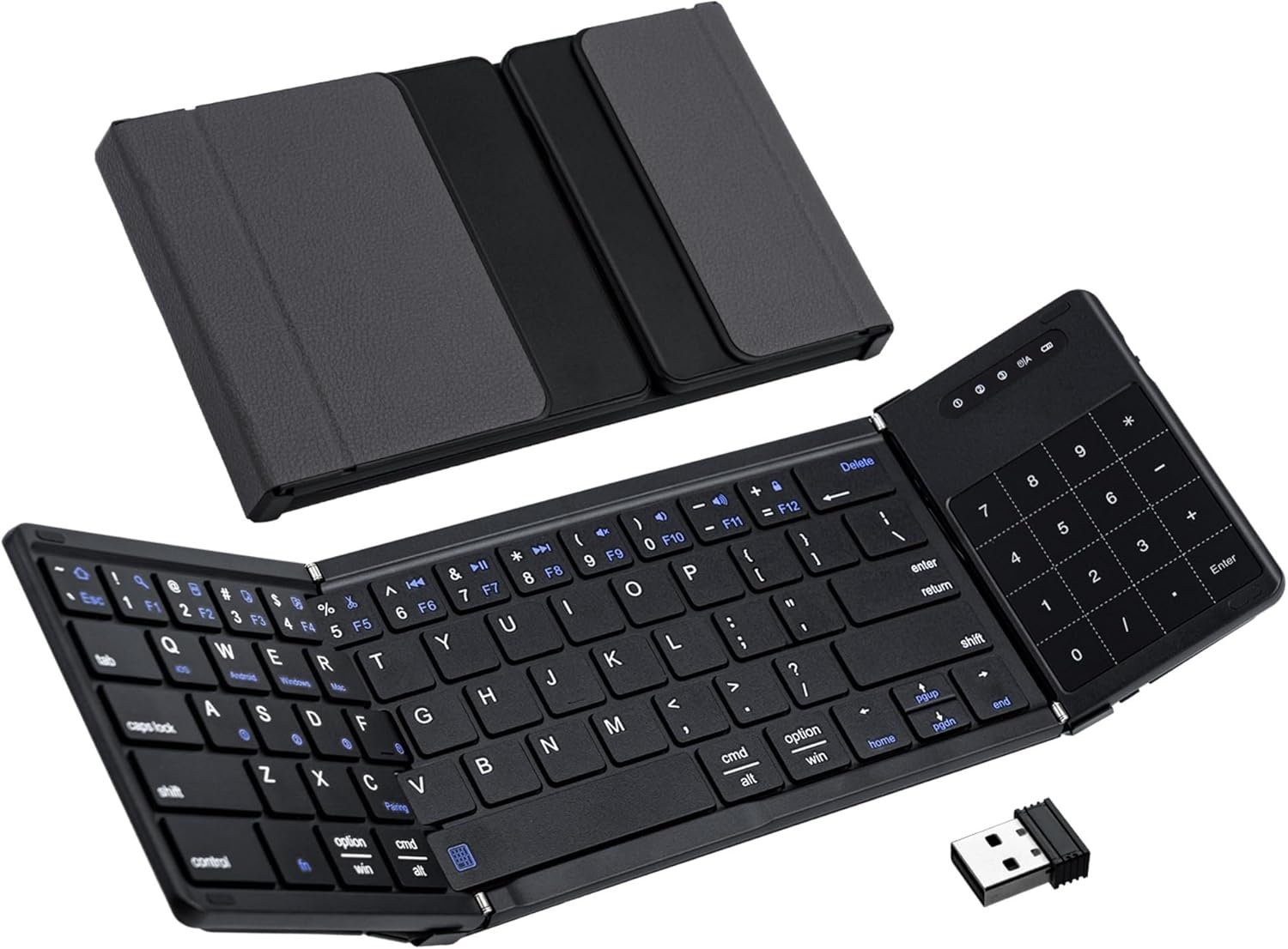 Mcbazel Foldable Bluetooth Keyboard with Touchpad & Numeric Keypad, Wireless Dual-Mode (Bluetooth 5.1 & 2.4G), Universal Compatibility,Premium PU Leather Design for Windows, Ios, Mac image number 1