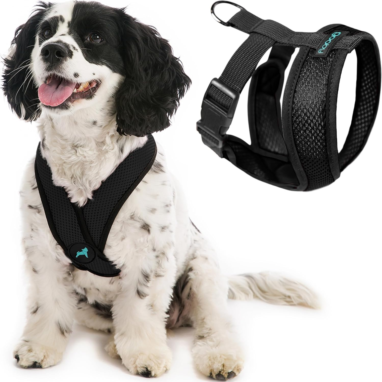 Gooby - Comfort X Head-In Harness, Choke Free Small Dog Harness with Micro Suede Trimming and Patented X Frame, Blue, Medium