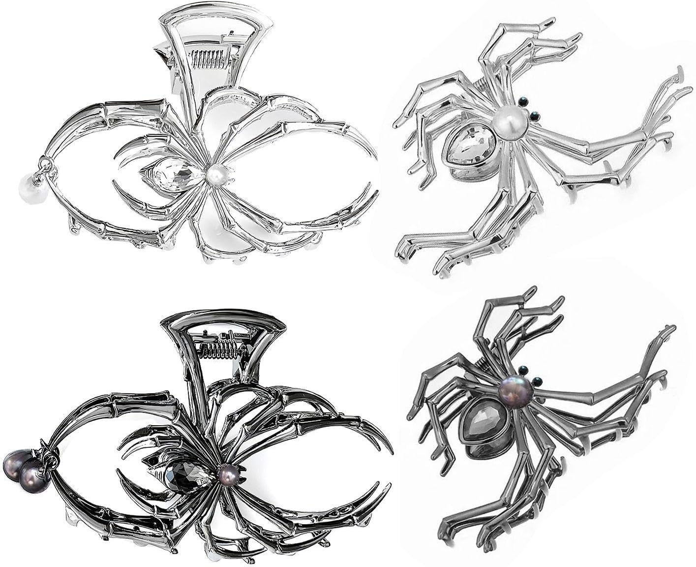 4 Pieces Spider Shaped Gripper Clips, Creative Hair Clips, Punk Style Accessories, Hairstyle Decorations, Clothing Accessories