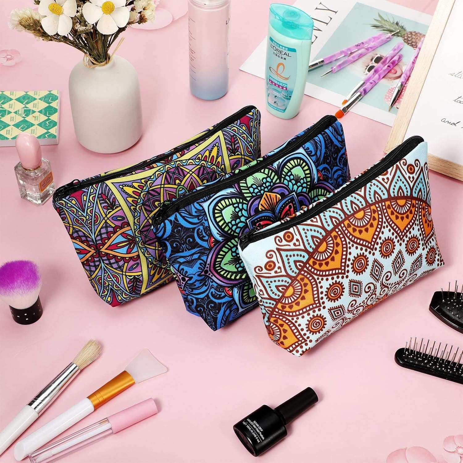 Sublimation Blanks Cosmetic Bags Multipurpose DIY Heat Transfer Makeup Bags Toiletry Pouch Iron on Transfer Zipper Canvas Pencil Bag for Multi-Functional School Travel DIY Craft (5 Pieces) image number 5