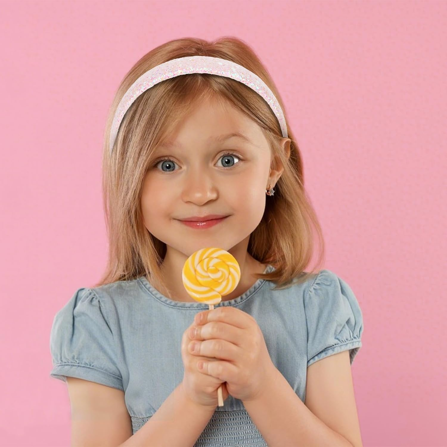 Glitter Headbands for Girls, 3PCS Cute Sequin Headbands for Women Sparkly Headband Bling Hair Bands, Head Bands for Girls Hair Accessories (Pink, Blue, White) image number 5