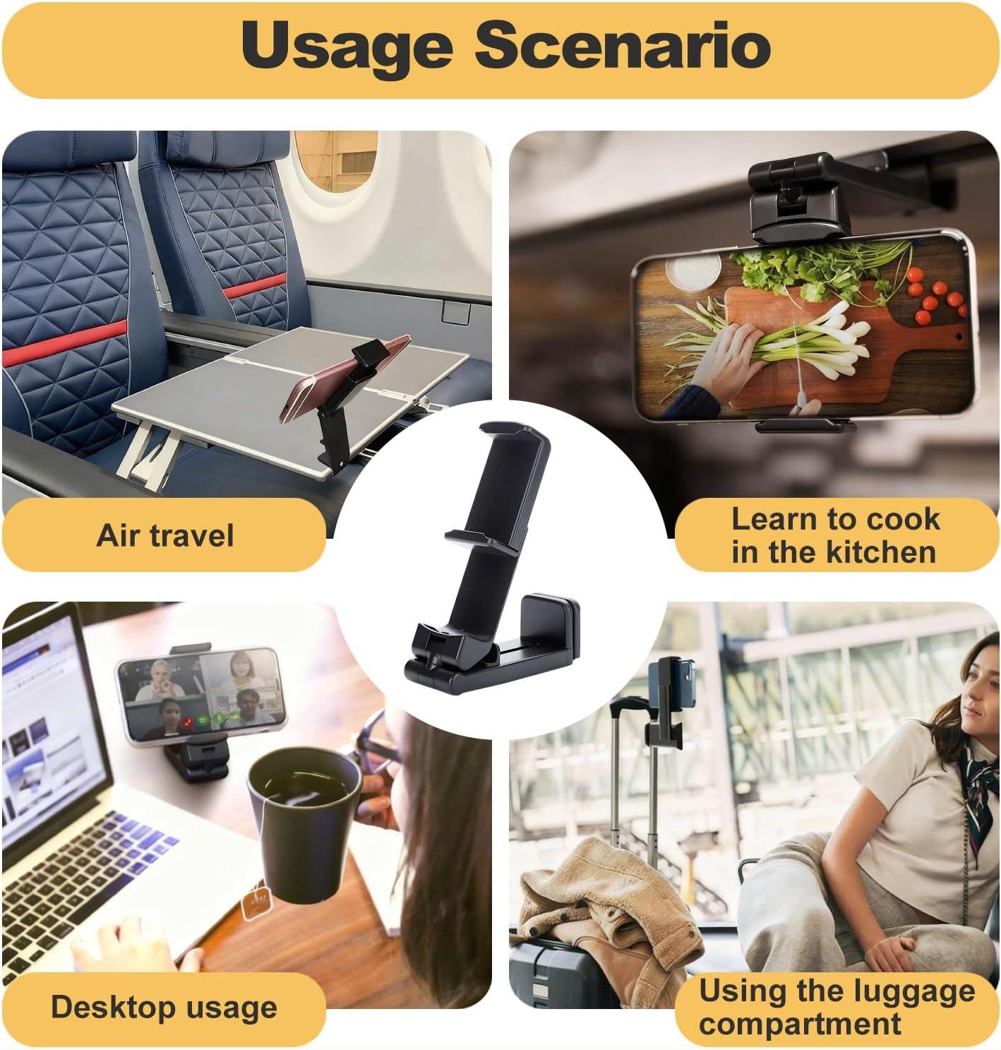 2 Pack Airplane Phone Holder,Adjustable 360 Degree Rotation,Travel Accessories for Cruise Car Mount Cell Stand Air Plane Table Seat Desk Vacation Size Golf Cart Universal Hands Free image number 3