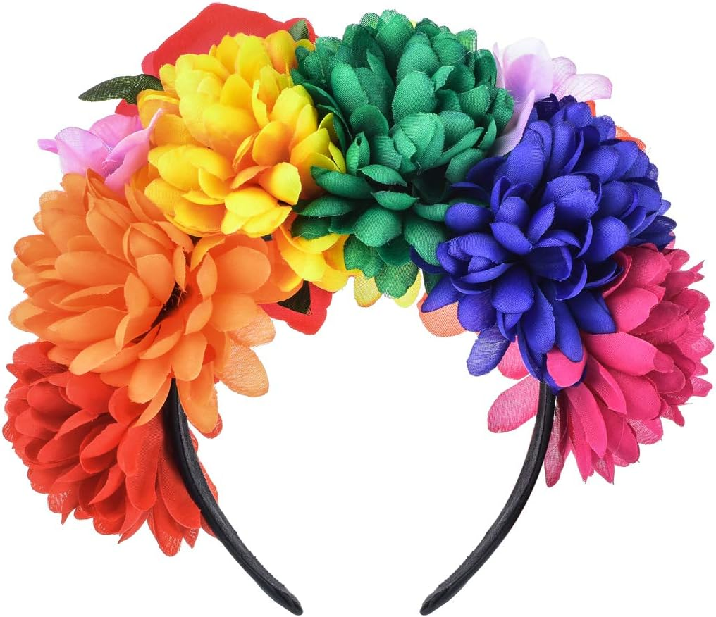 Day of the Dead Flower Crown Festival Headband Rose Mexican Floral Headpiece HC-23
