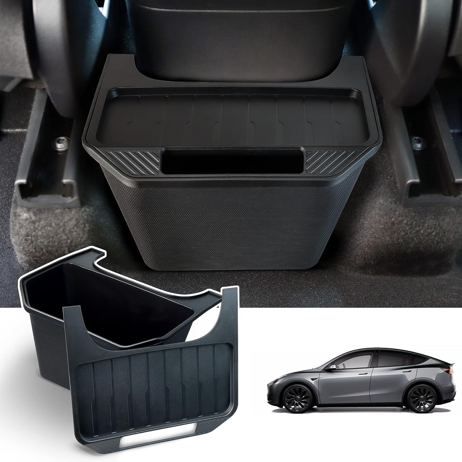 Compatible with Model Y Organizer Backseat Storage Box Trash Can, Rear Center Console Organizer Second Row Container, Interior Car Accessories for Model Y 2020-2023 (Black) image number 1