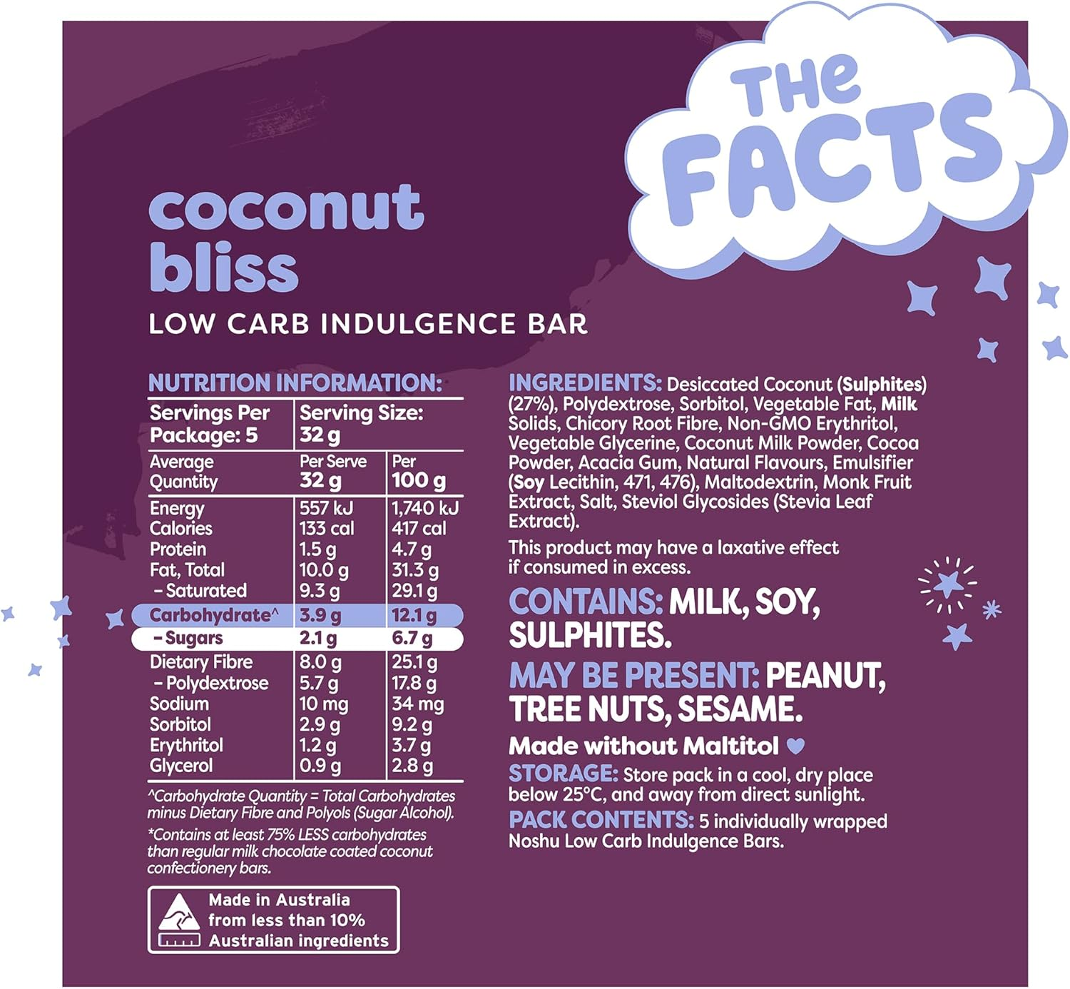 Noshu Low Carb Coconut Bliss Indulgence Bars &ndash; 10 Bars (2 X 160G) image number 2