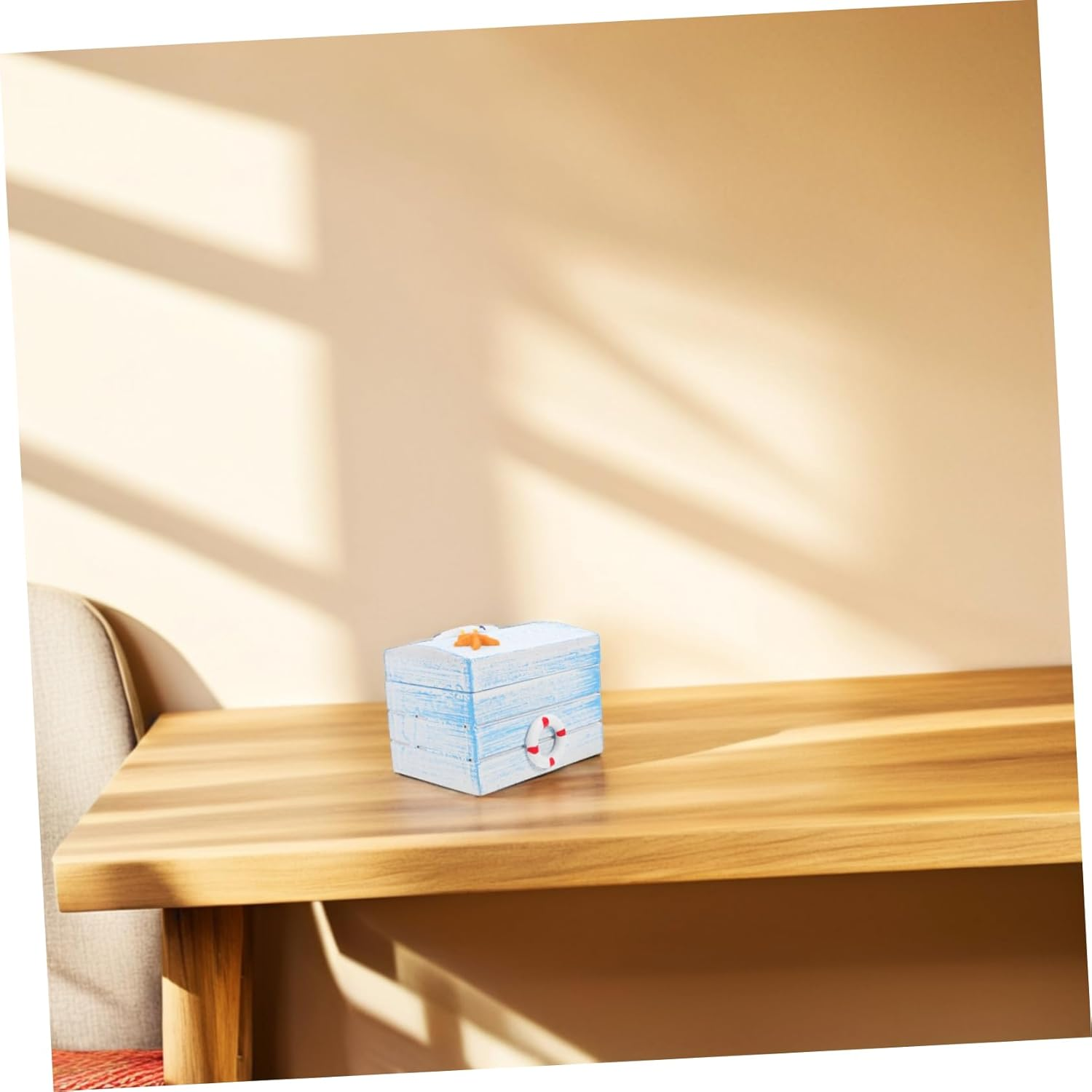 GANAZONO Wooden Treasure Chest - Nautical Decorative Box for Keepsake Storage - Small Wooden Trinket Box for Jewelry and Keepsakes image number 2
