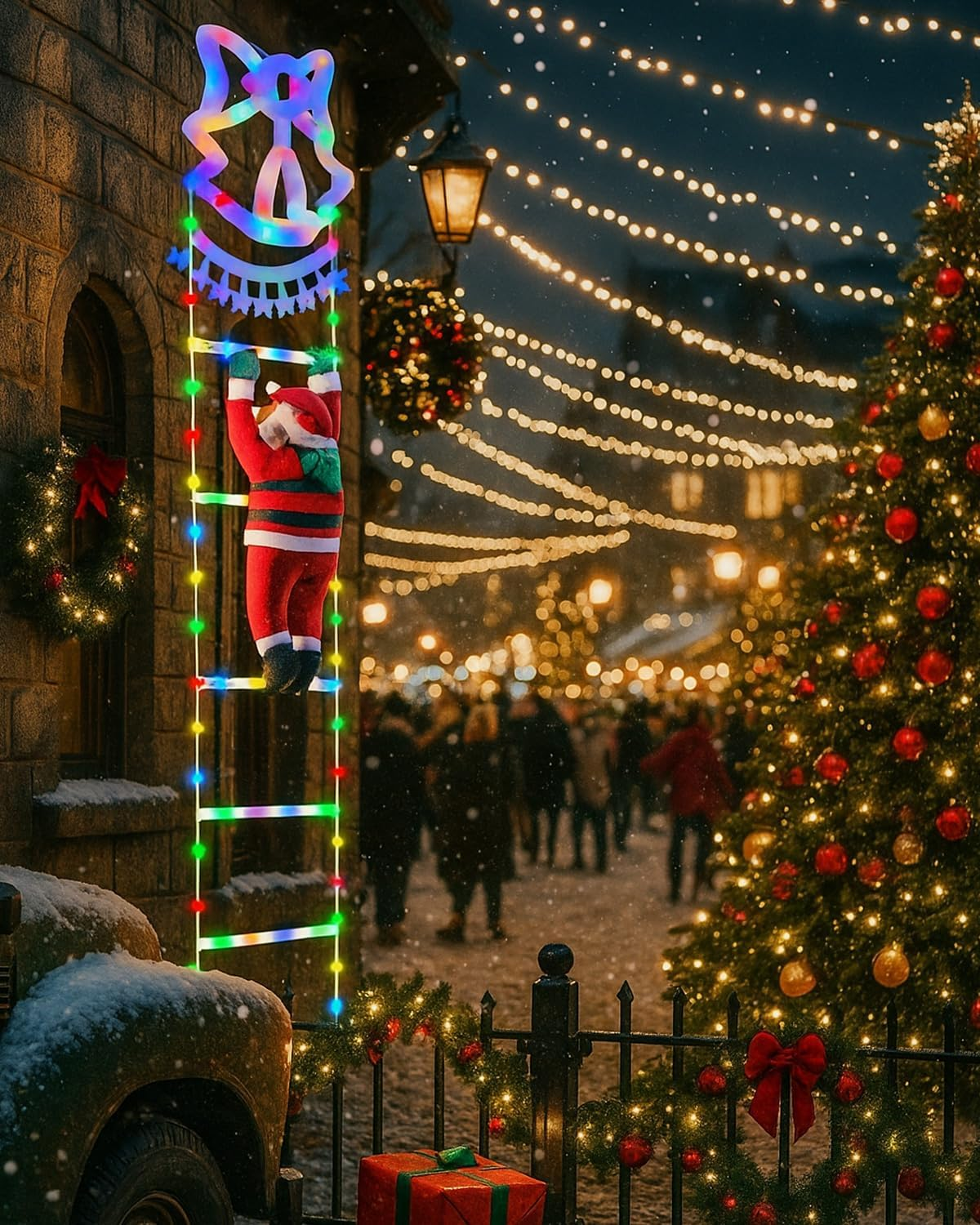 Theapro LED Christmas Ladder Lights 5.7FT/1.75 M Climbing Santa Claus Decorative Lights Battery Operated with 8 Mode Waterproof Fairy String Lights for Xmas Tree Outdoor Indoor (Multi-Color)