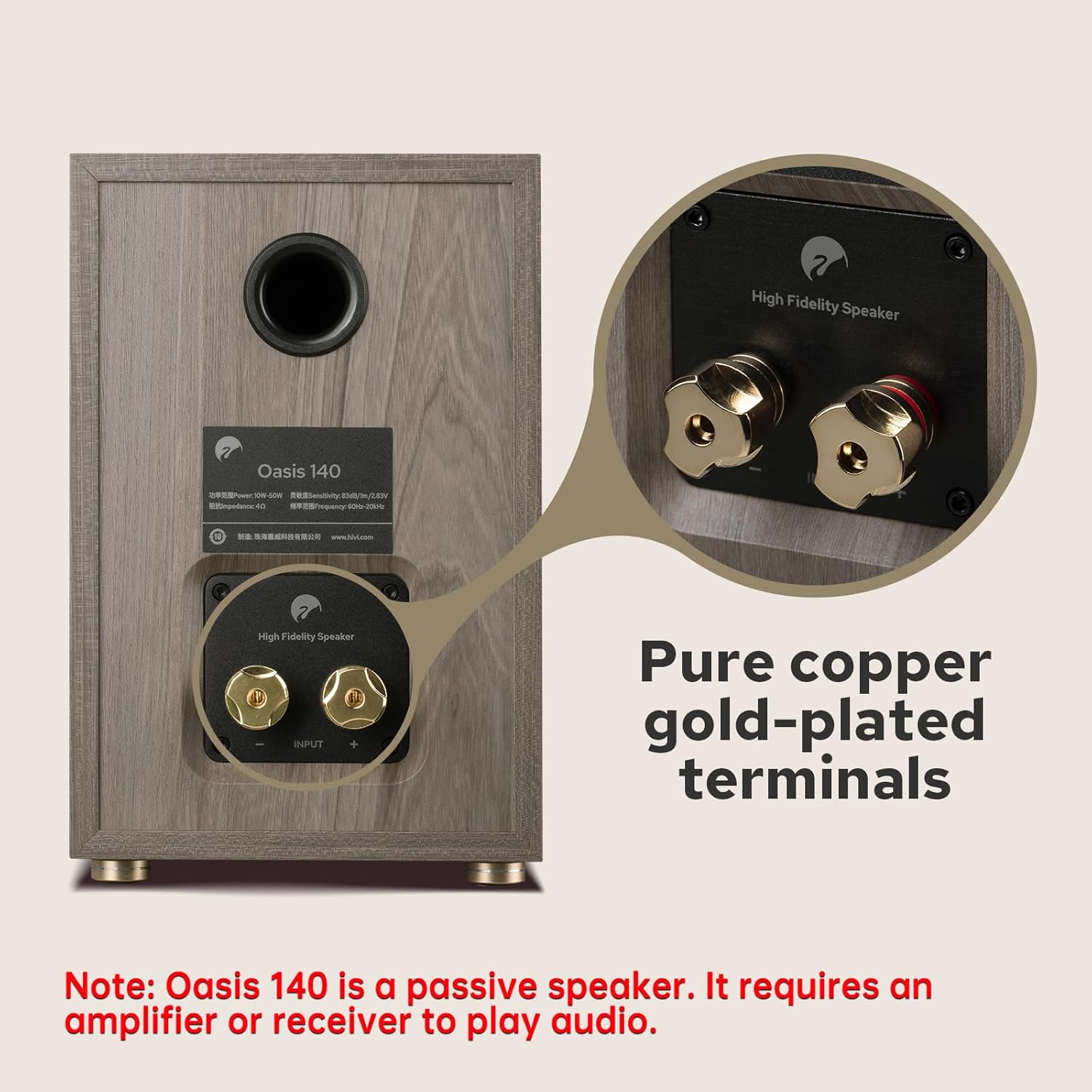 Hivi-Swans Oasis Passive Speakers, 2-Way Bookshelf Speakers for Desktop Stereo or Home Theater Surround Sound image number 4