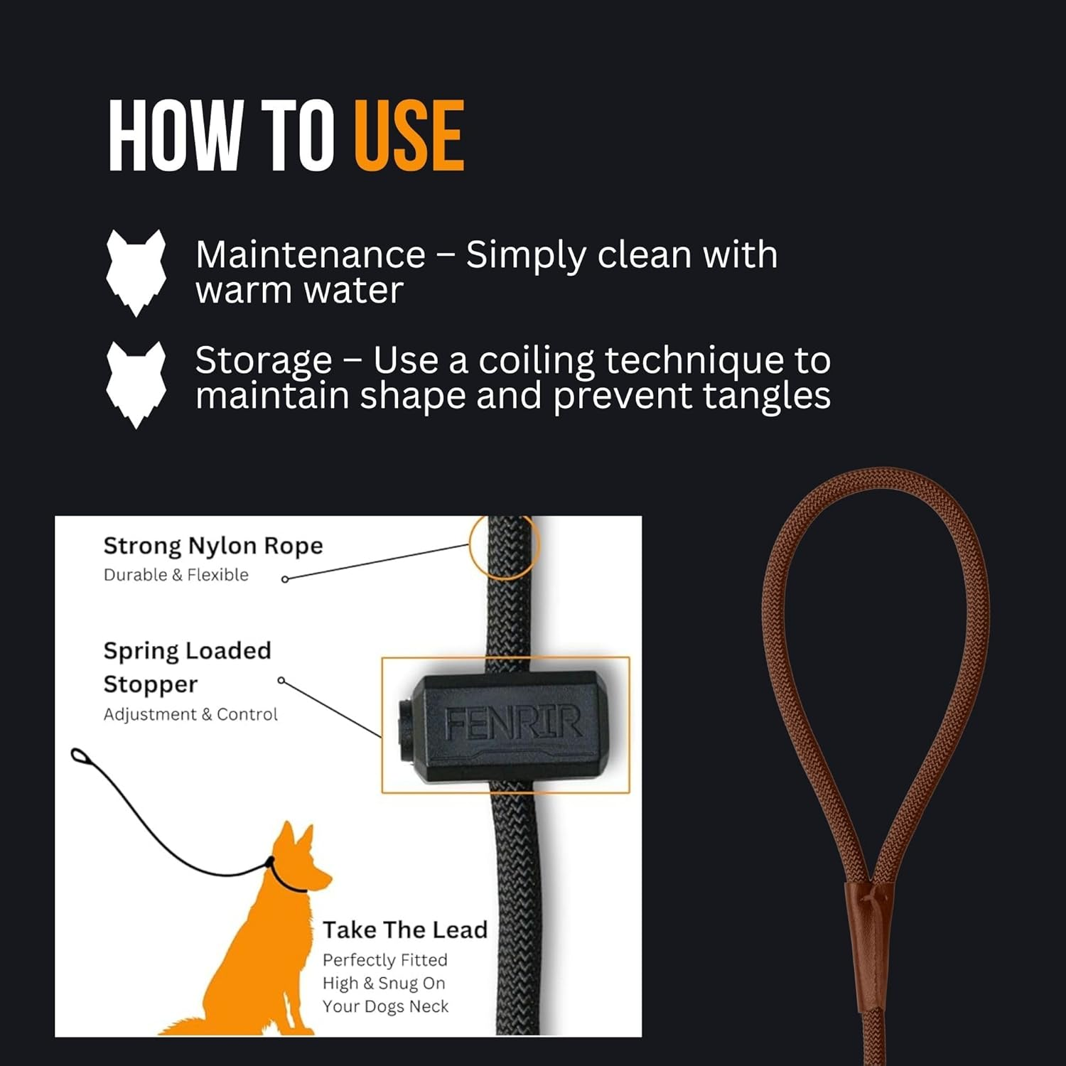 Fenrir Slip Leash 1.4M Professional Dog Training Lead to Stop Pulling, Perfect for Walks, Easy to Use, Spring Loaded Stopper, Light Weight and Durable image number 5