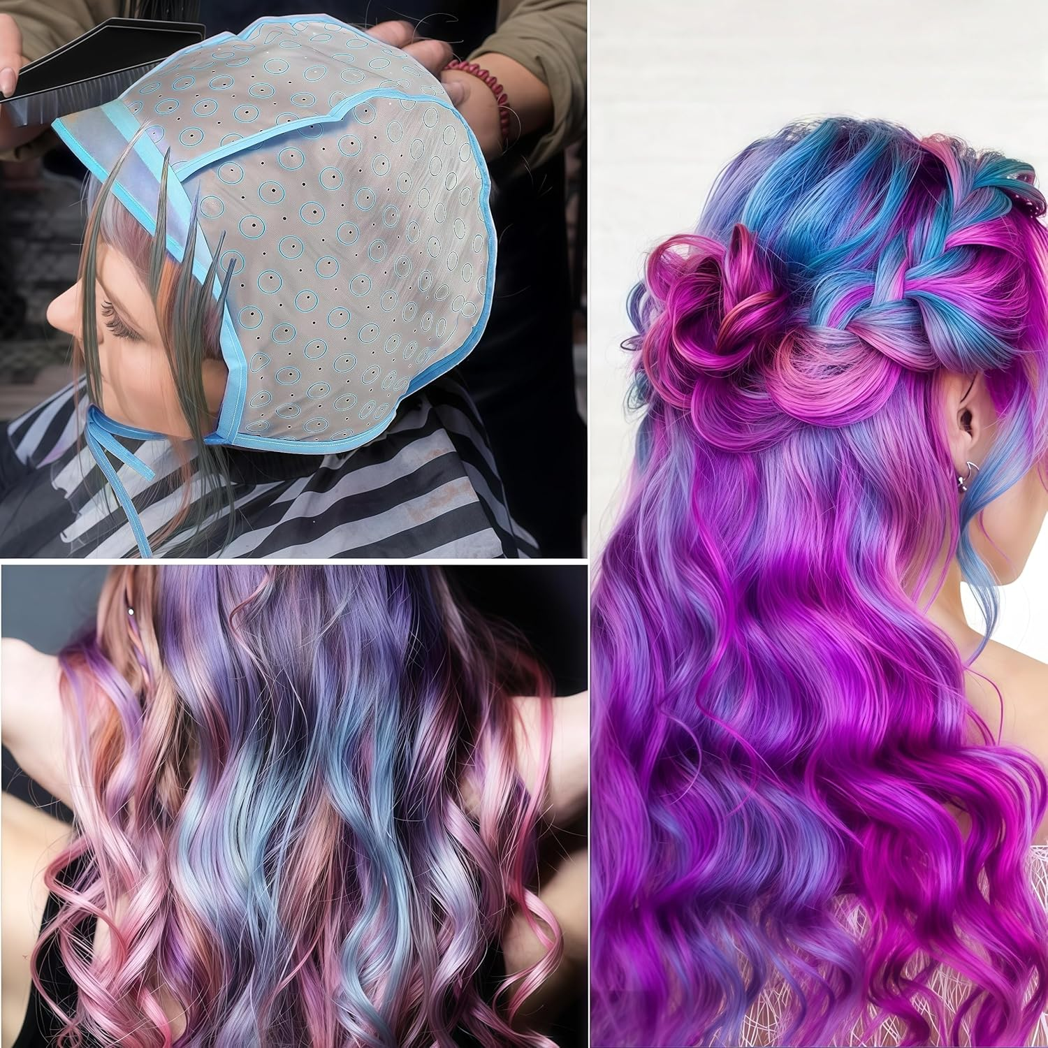 Mazaringyx Highlights Caps,15 Pcs Highlighting Kit,Hair Coloring Frosting Dye Cap,With Plastic Crochet Hook and Gloves,For Salon Dyeing Hairdressing image number 1