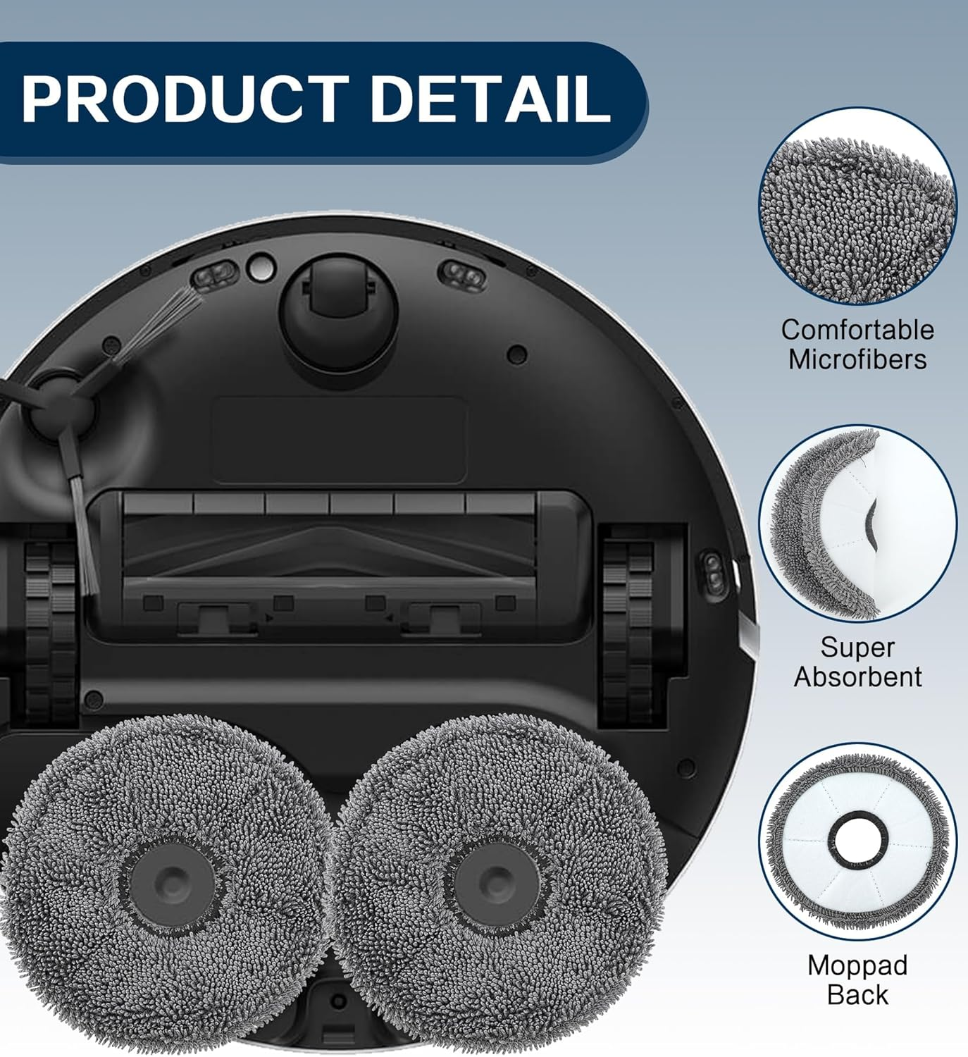 YBVABE Mop Pads Only for Dreame L10S Ultra Robot Vacuum Cleaner【Not for L10S Pro Ultra Heat / L10S Ultra Gen2 / X40 Ultra】 &ndash; Replacement Microfiber Mopping Cloths, Washable Mop Cloth Pads Accessories image number 4