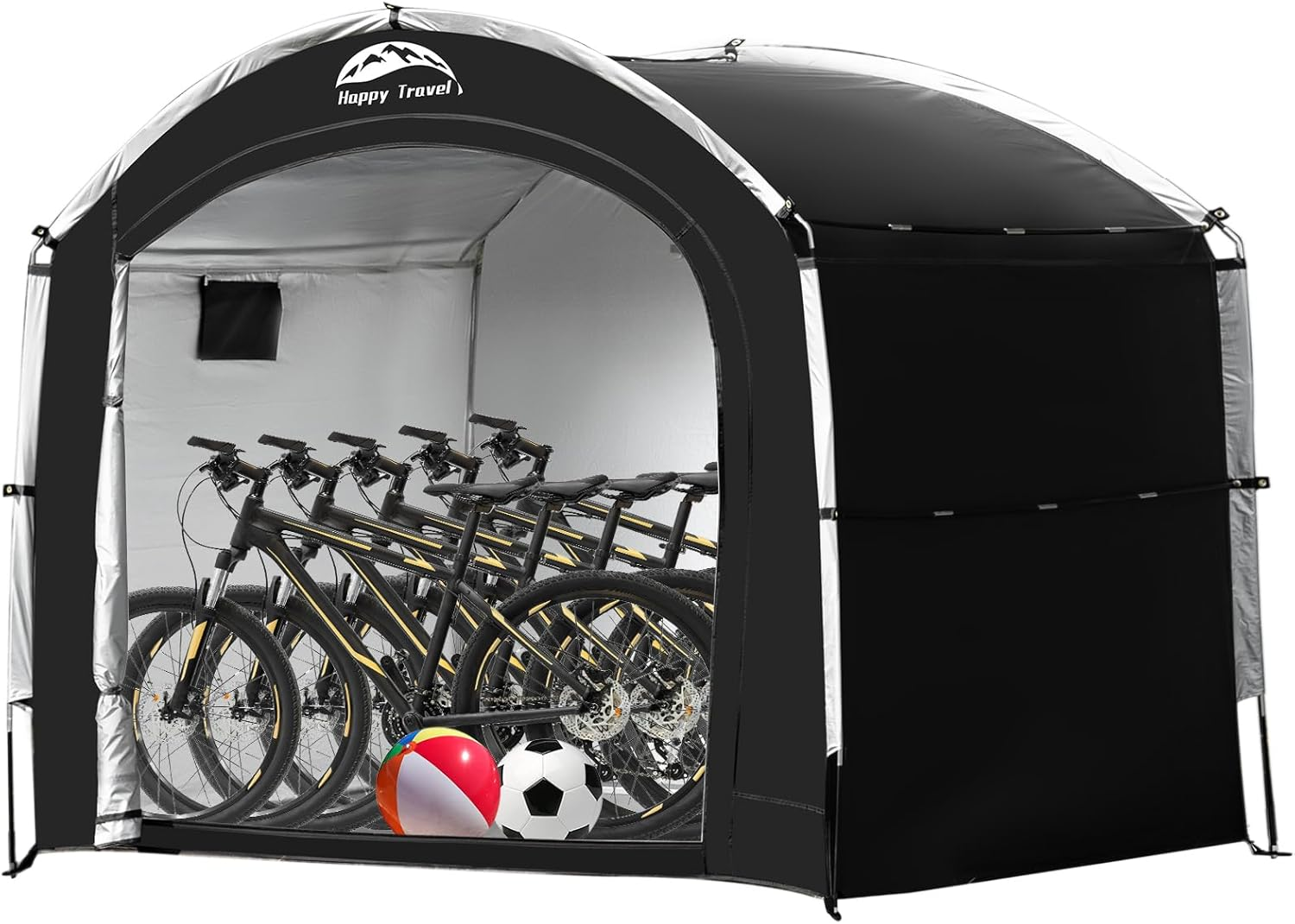 Happy Travel Bike Storage Tent Shed,Large Outdoor Waterproof Bicycle Covers Shelter with Window for 2/4/6/8 Bikes,Oversized outside Portable Sheds for Lawn Mower,Garden Tools (Black) image number 1