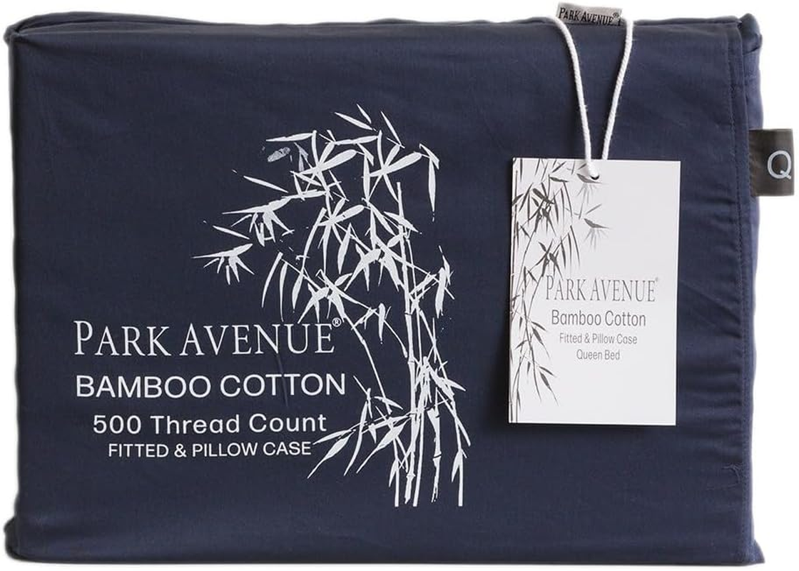 Park Avenue 500 Thread Count Bamboo Cotton Fitted Sheet and Pillowcase Set, Super King, Indigo image number 3