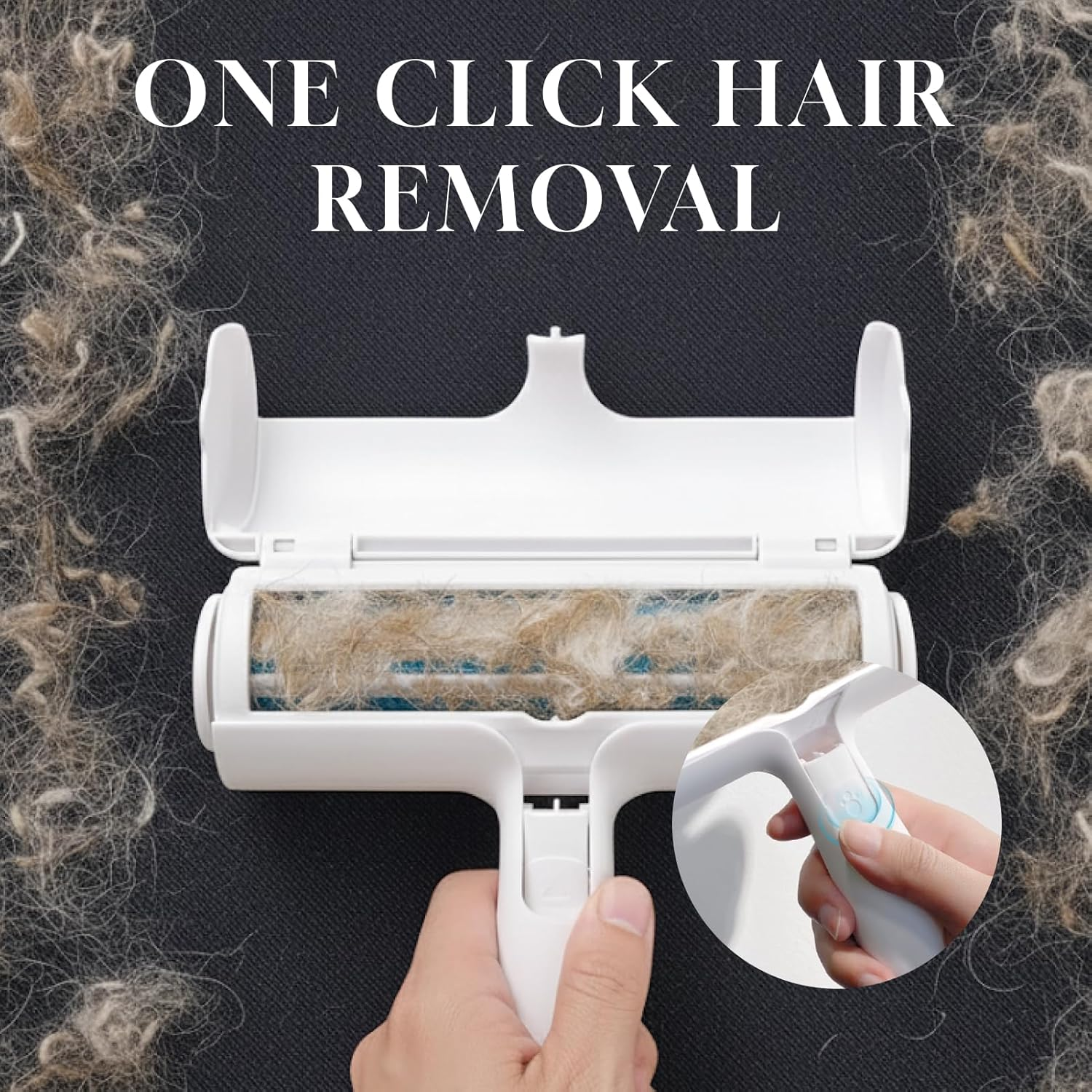 Wouble Pet Hair Remover Roller Reusable Self-Cleaning Lint Brush for Dog Cat Fur on Furniture, Car Seats, Clothes, Bedding White Cat&rsquo;S Ear Design ﻿ image number 2